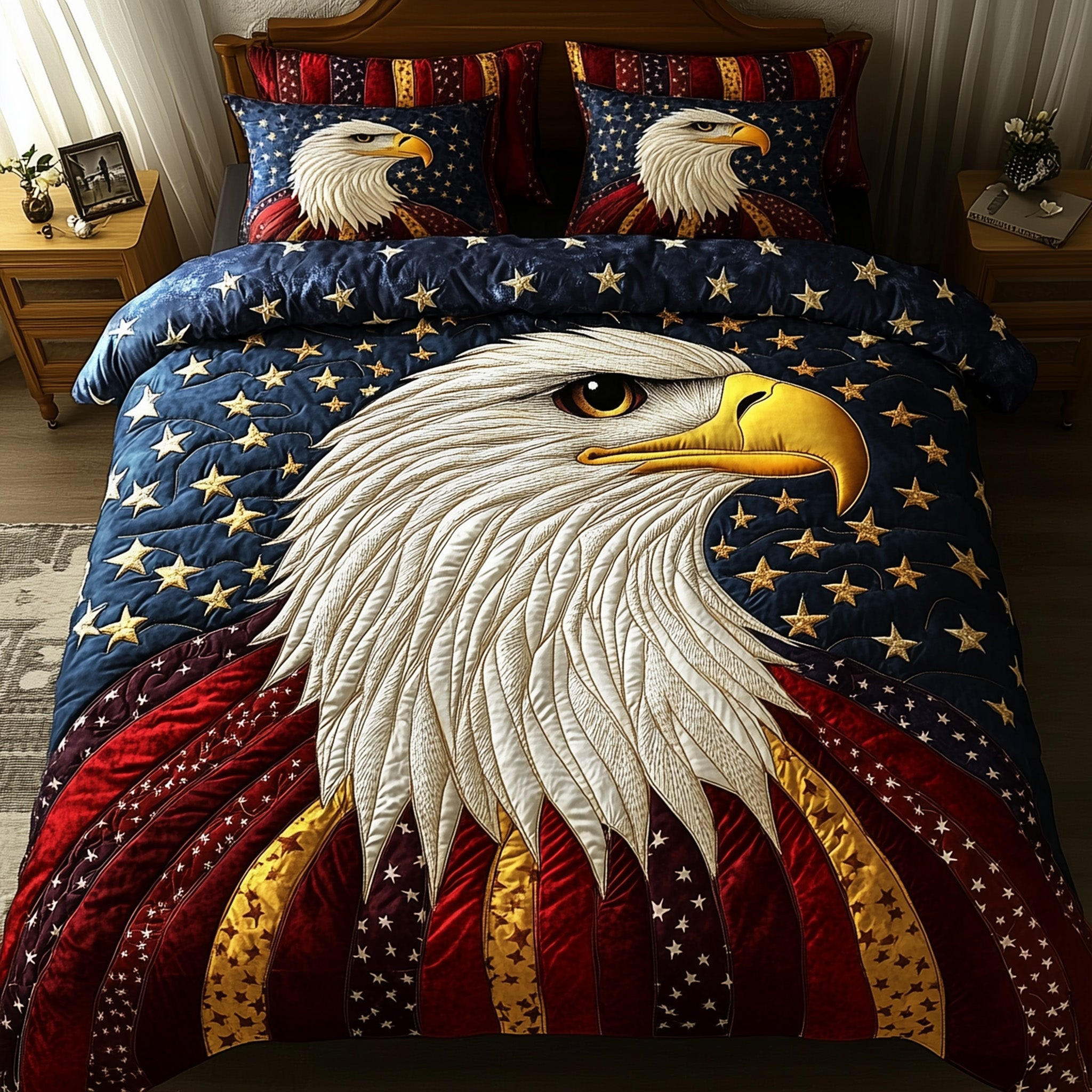 Wings of Liberty  Quilted Bedding Set Full Size Bed Set Good Gifts For Mom Birthday