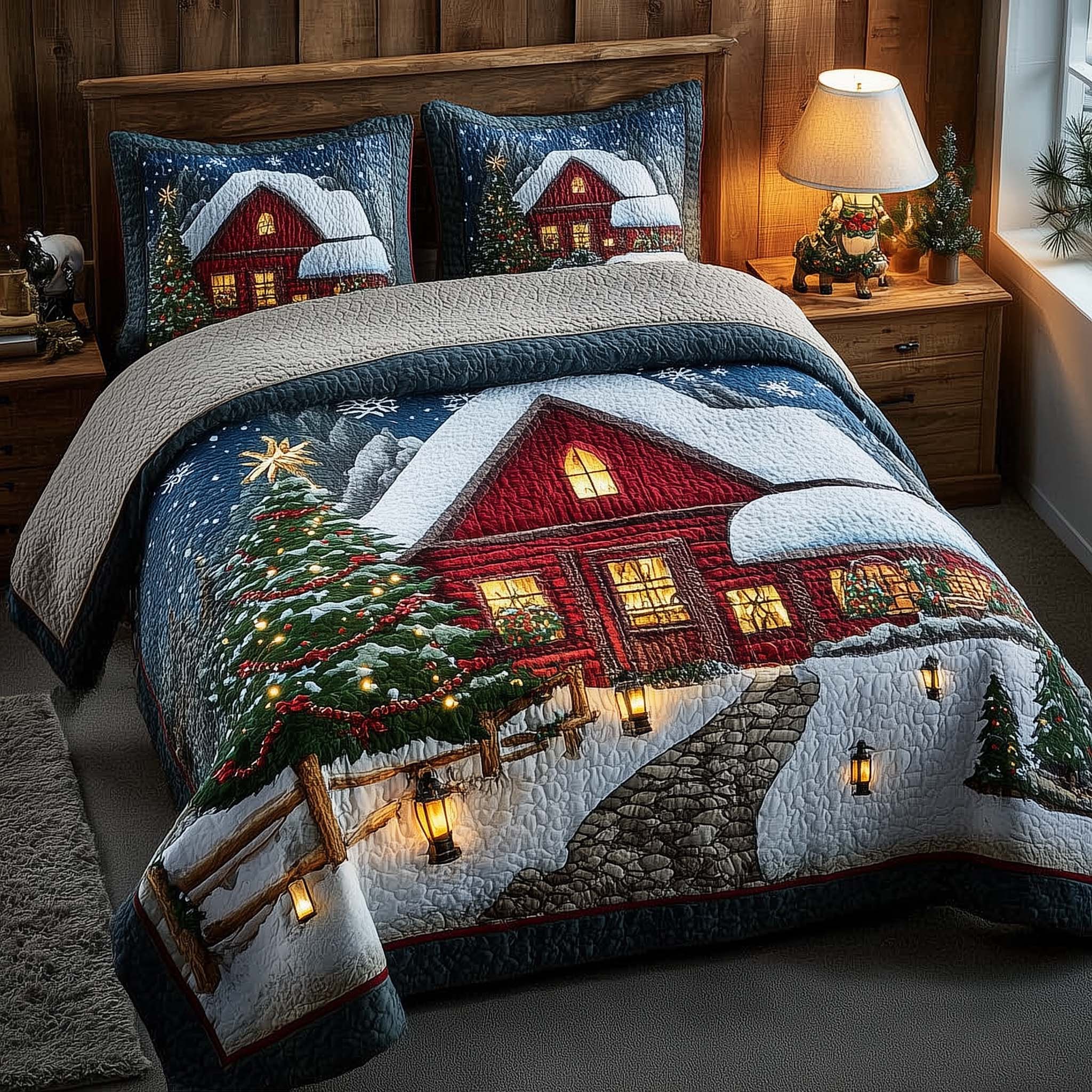 Winter Barn Quilted Bedding Set Autumn Inspired Bedroom Charming Winter Barn Gift - Tradiviet