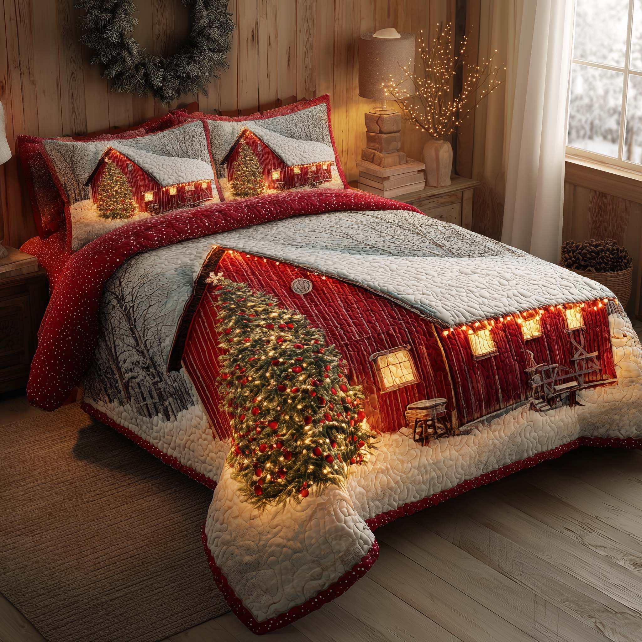 Winter Barn Quilted Bedding Set Bed Room Decoration Cozy Winter Barn Gift - Tradiviet