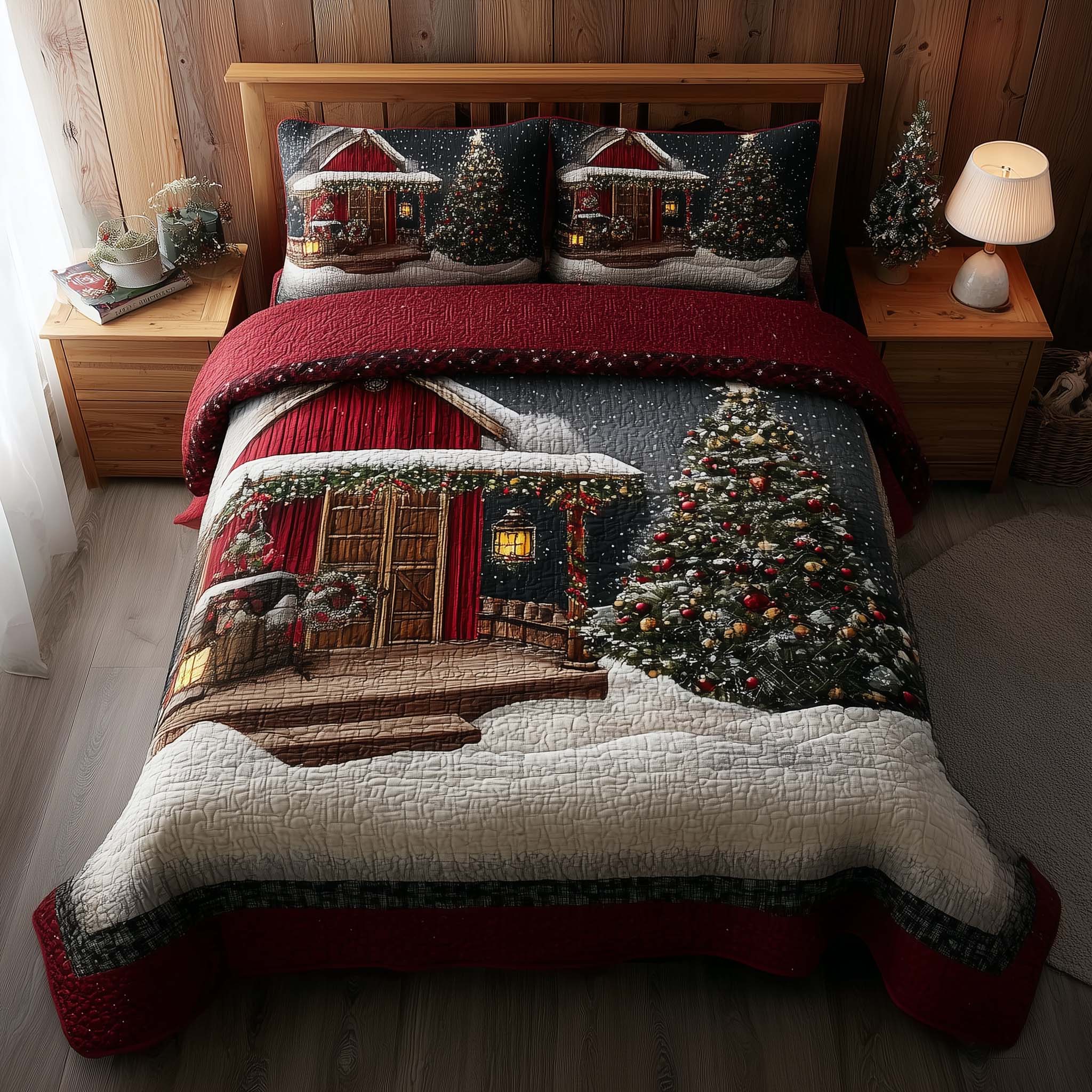 Winter Barn Quilted Bedding Set Holiday Decorations Beautiful Winter Barn Gift - Tradiviet