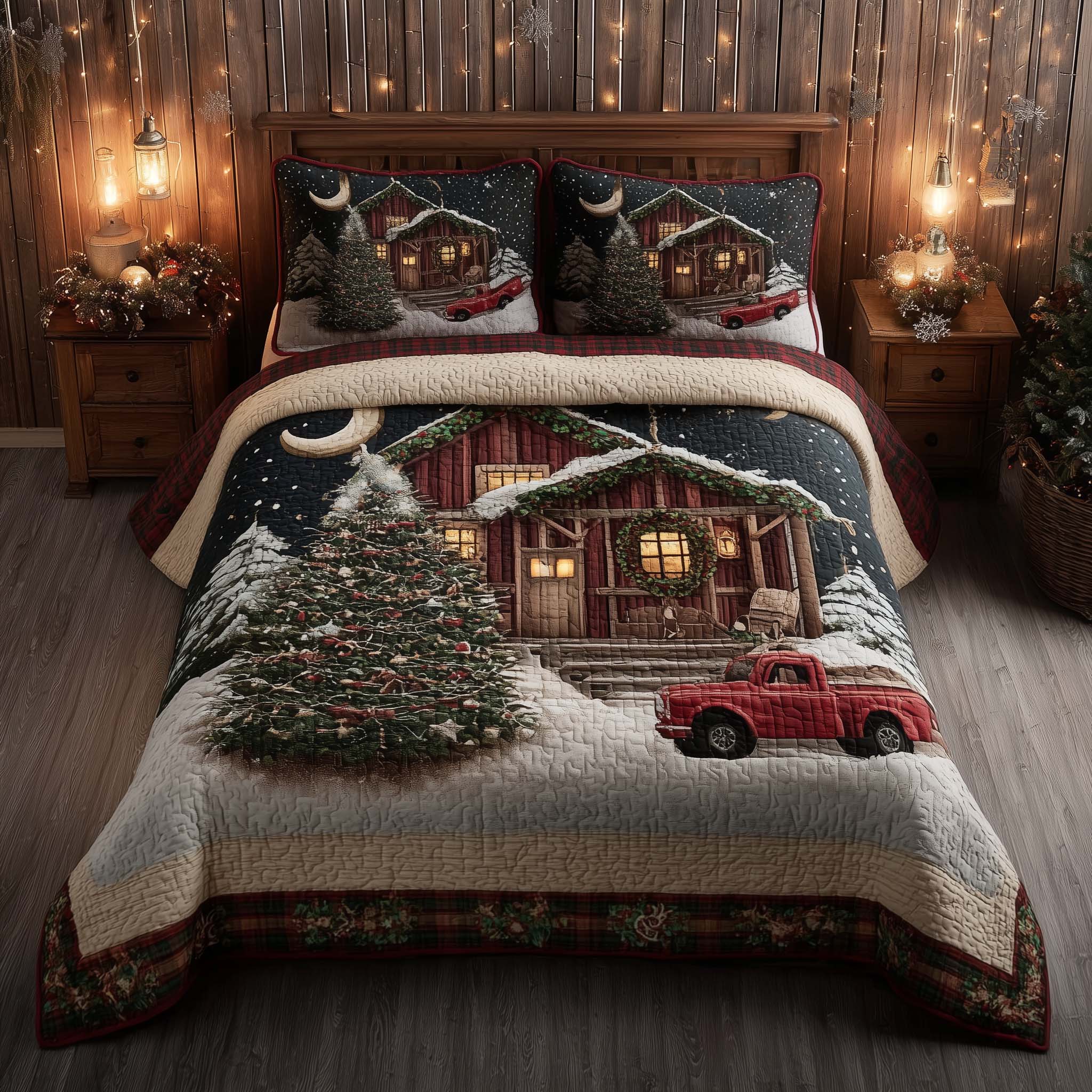 Winter Barn Quilted Bedding Set Holiday Home Decor Warm Winter Barn Gift - Tradiviet
