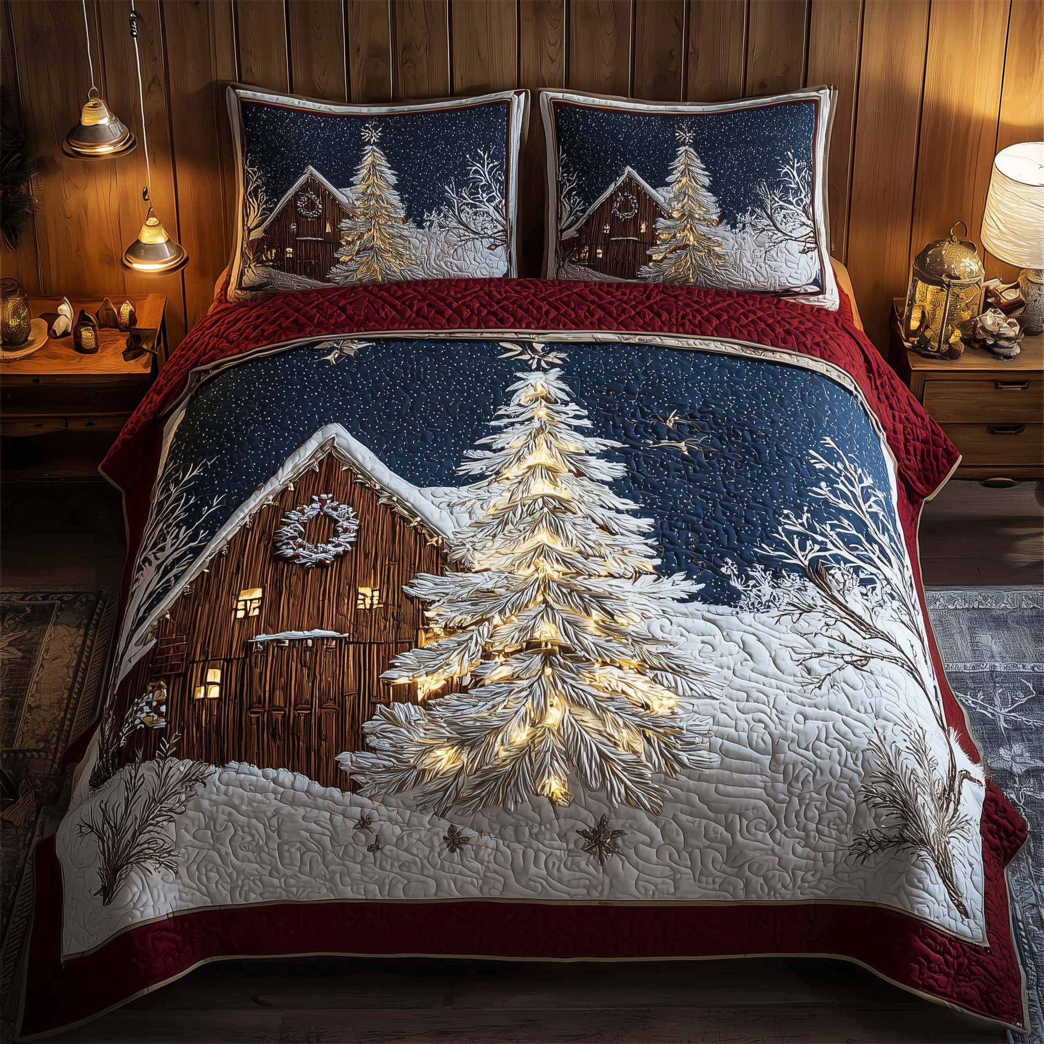 Winter Barn Quilted Bedding Set Mens Bedroom Decor Unique Winter Barn Gift - Tradiviet