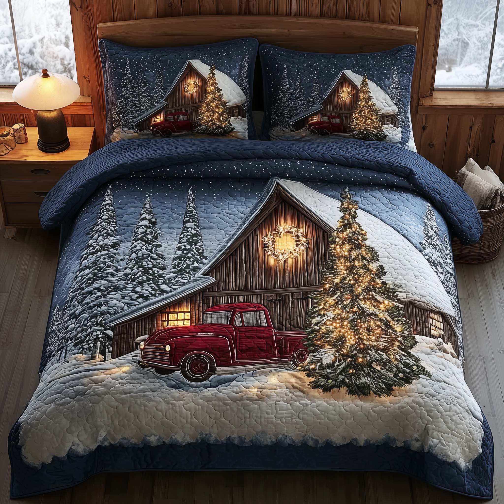 Winter Barn Quilted Bedding Set Room Decoration Items Rustic Winter Barn Gift - Tradiviet