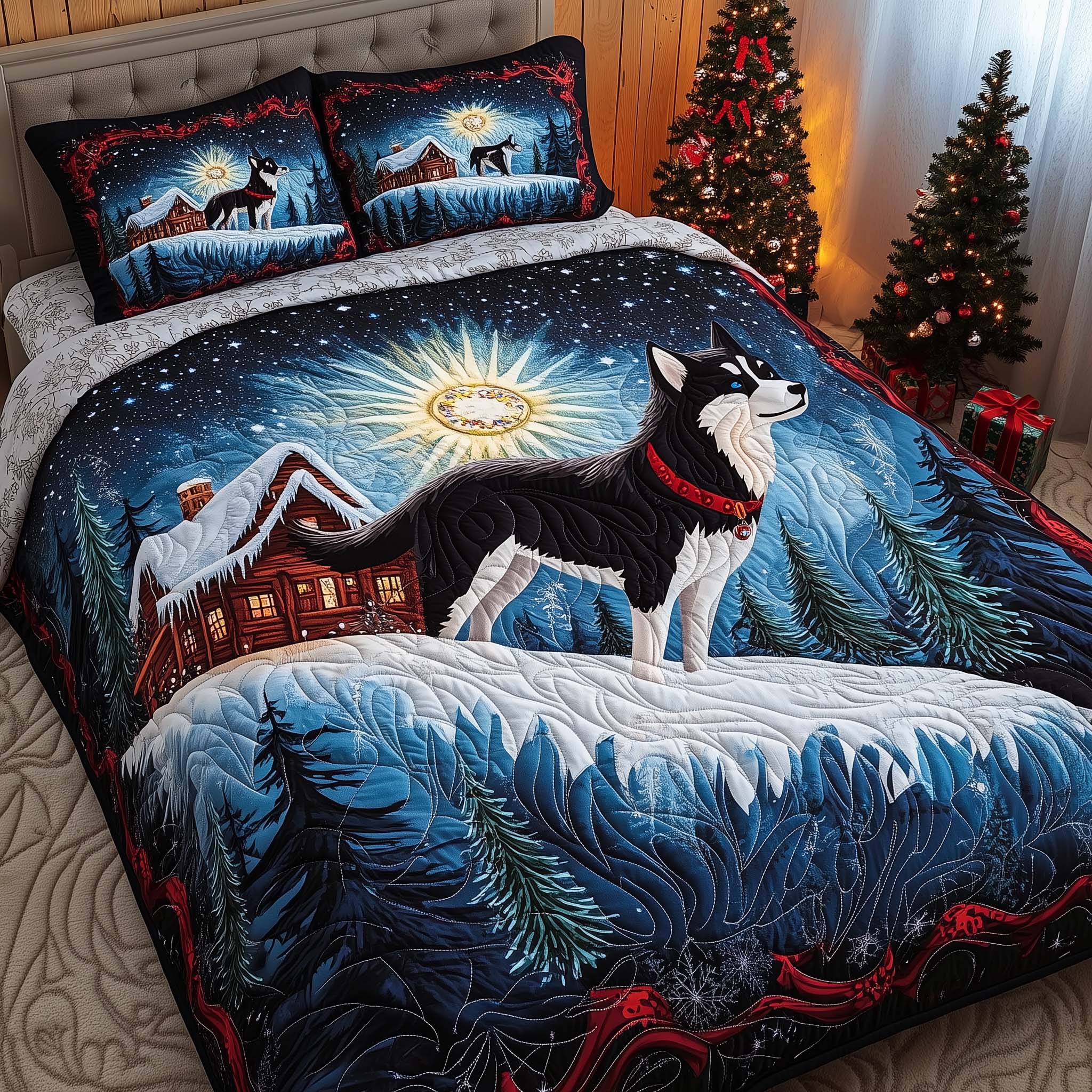 Winter Husky Quilted Bedding Set Bed Room Decoration Husky Gifts For Her - Tradiviet