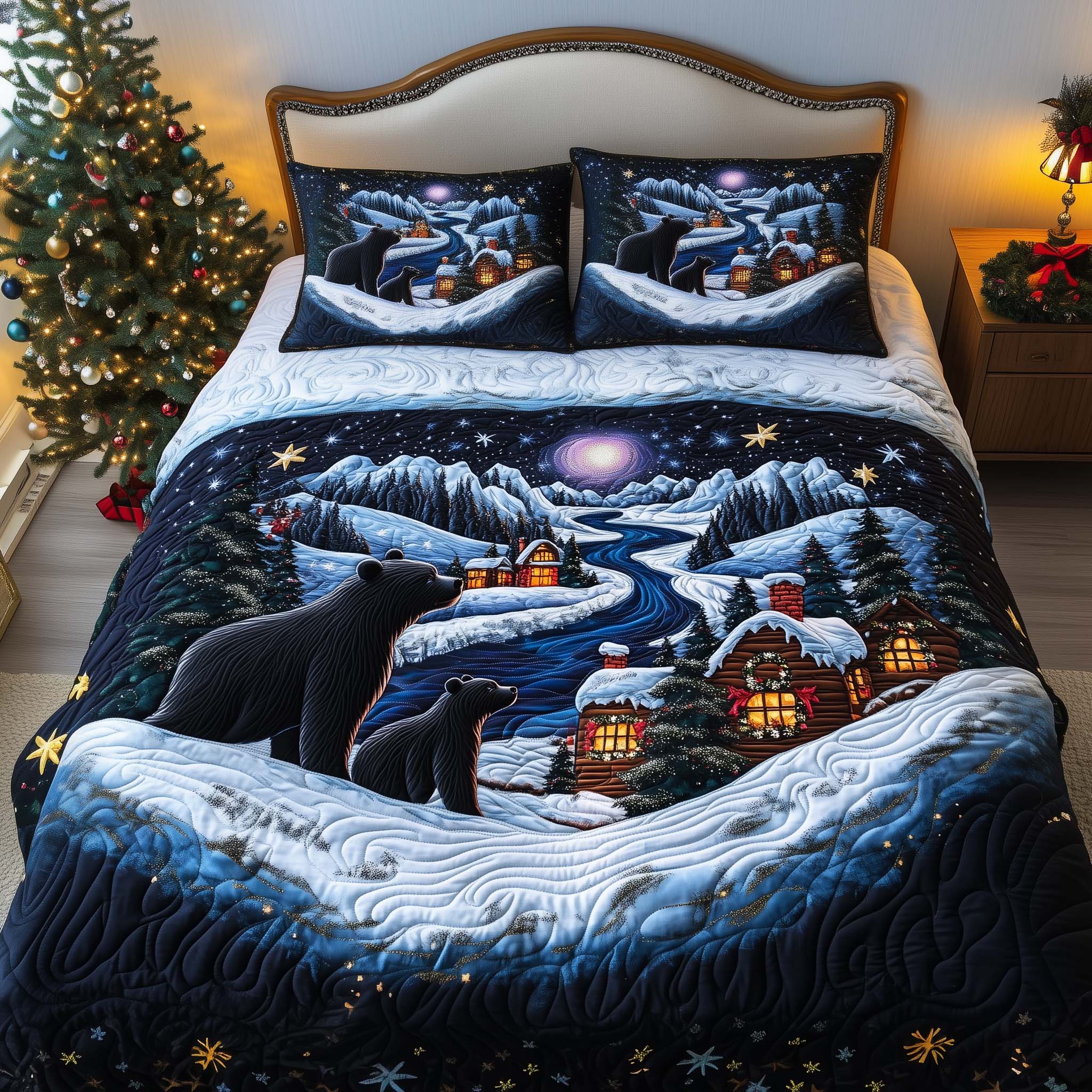 Winter Journey Quilted Bedding Set Bedroom Decorations Gift Ideas For Dad - Tradiviet
