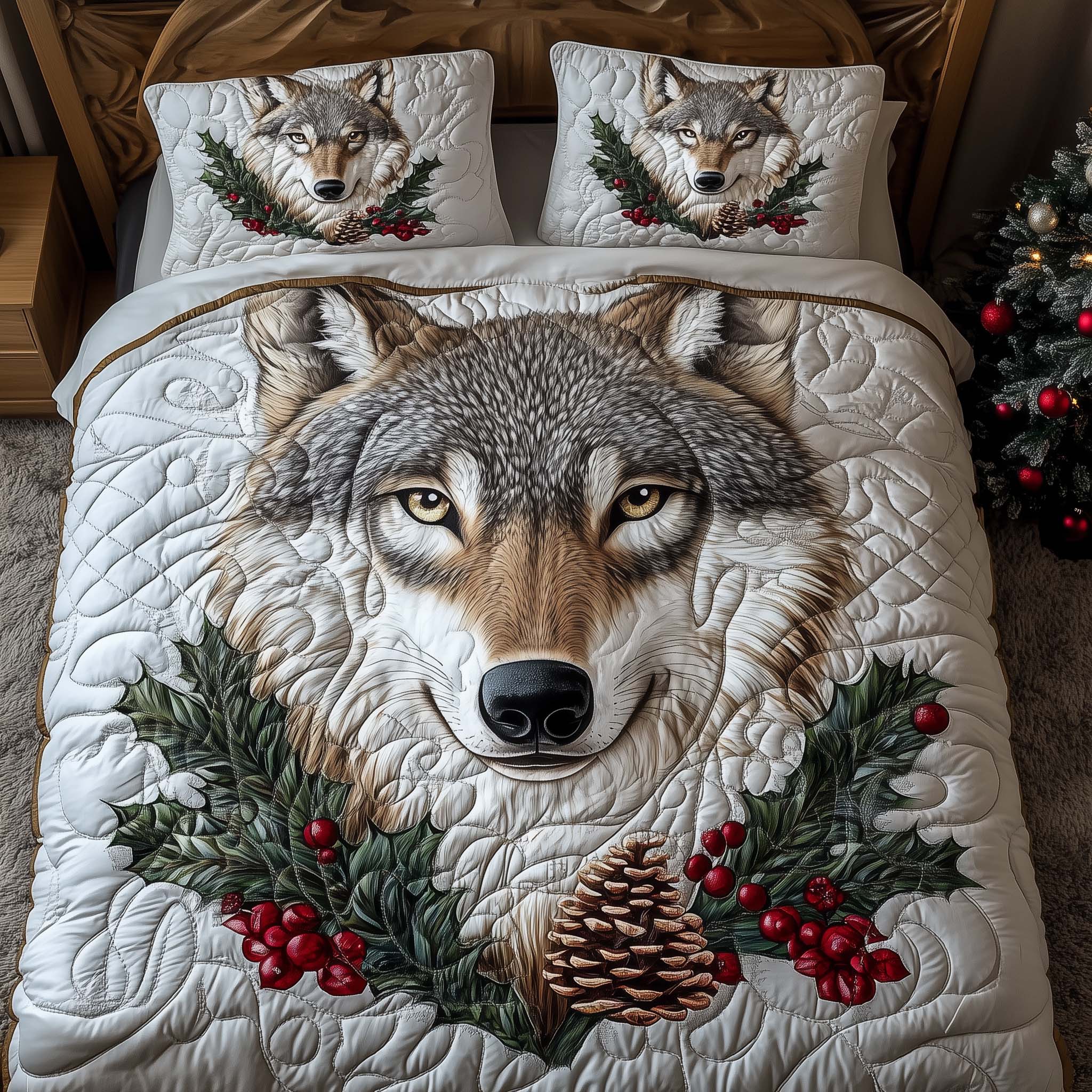 Winter Wolf Quilted Bedding Set Autumn Inspired Bedroom Wolf Themed Gifts - Tradiviet