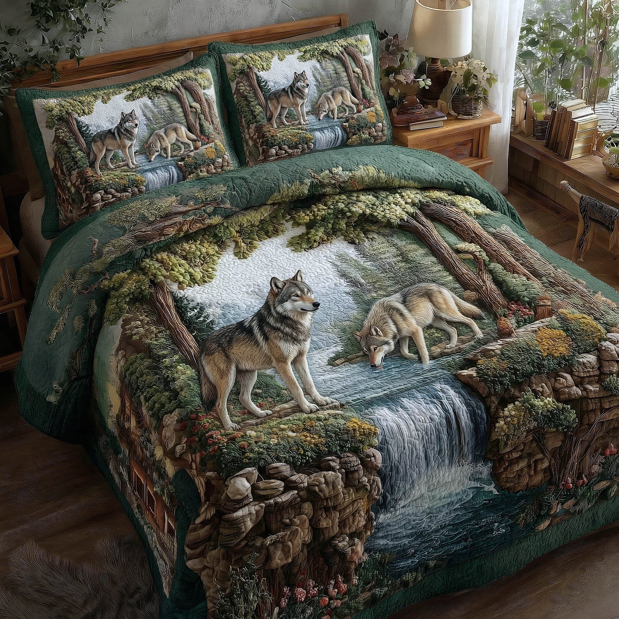 Wolf Couple Quilted Bedding Set Holiday Home Decor Ideas Presents For Wolf Lovers - Tradiviet