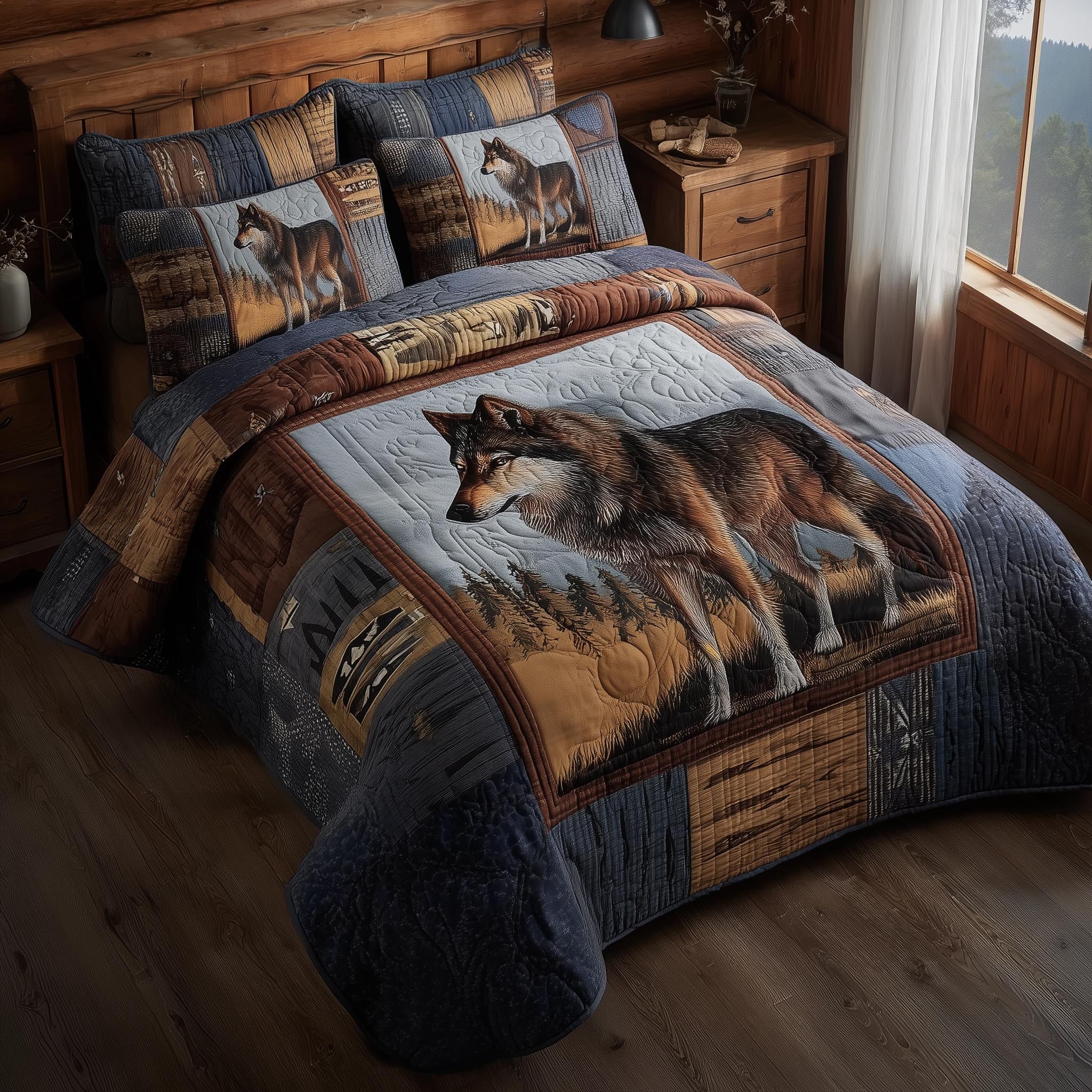 Wolf Quilted Bedding Set Autumn Inspired Bedroom Wolf Themed Gifts - Tradiviet