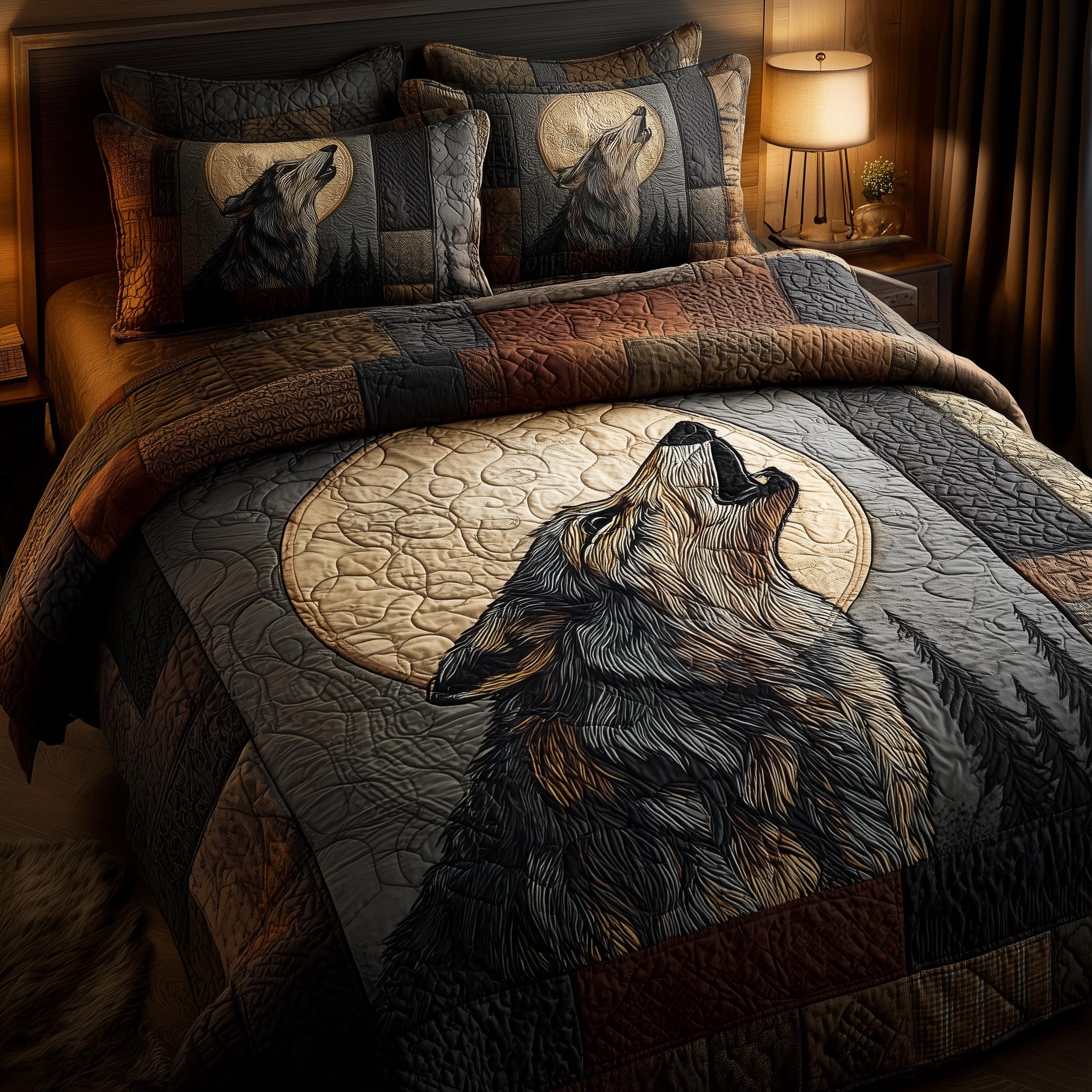Wolf Quilted Bedding Set Bed Room Decoration Presents For Wolf Lovers - Tradiviet