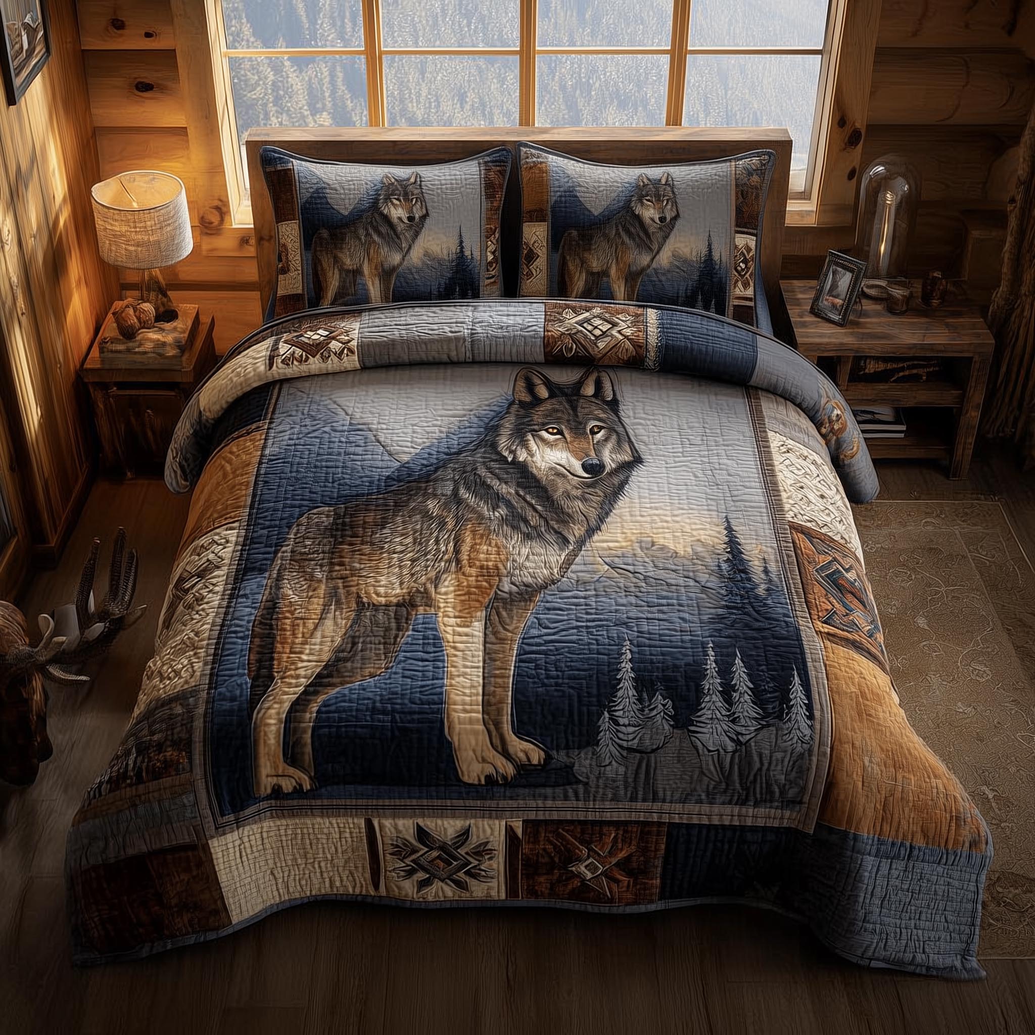 Wolf Quilted Bedding Set Bed Room Decoration Wolf Birthday ]Presents - Tradiviet