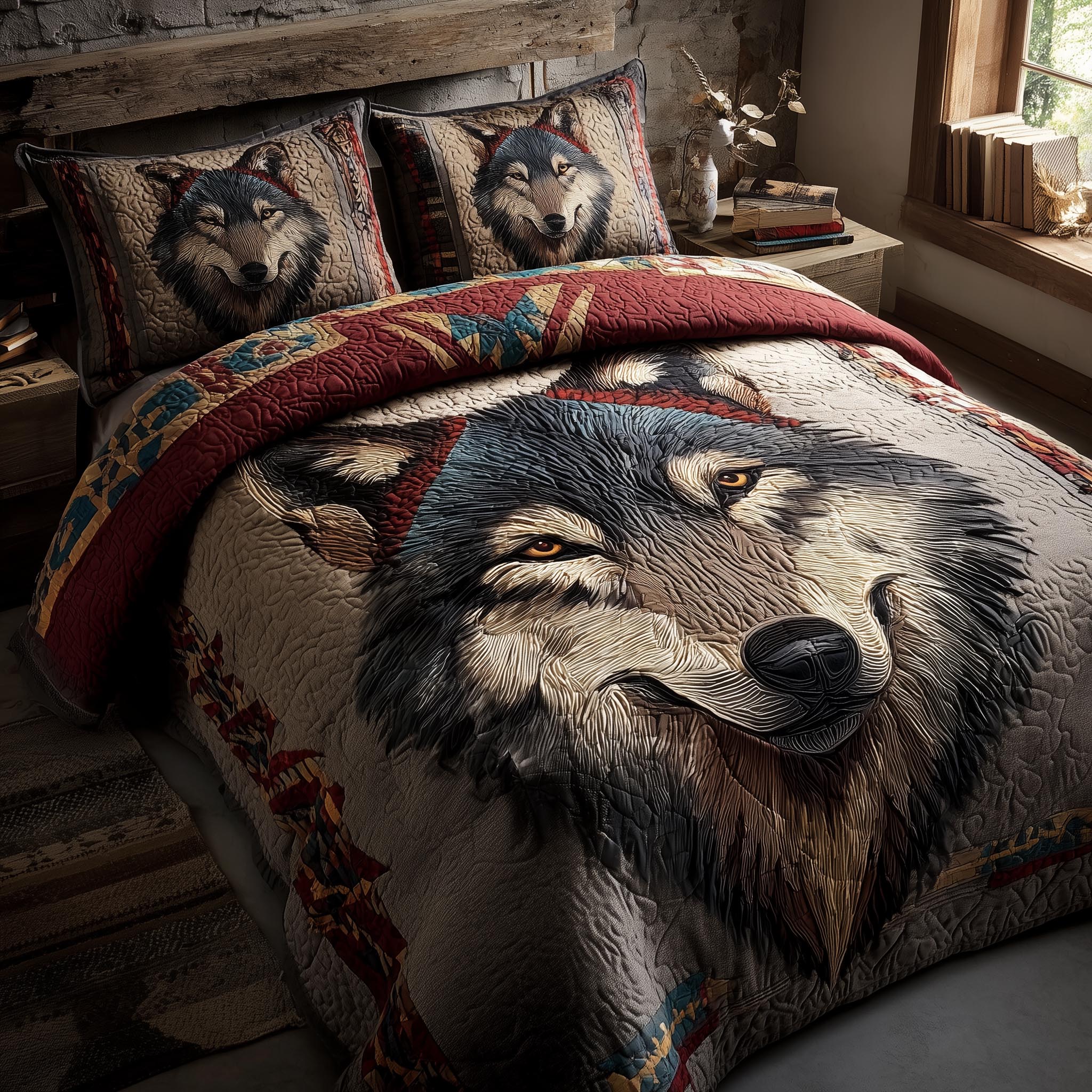 Wolf Quilted Bedding Set Bedroom Decorations Unique Gifts For Wolf Lovers - Tradiviet