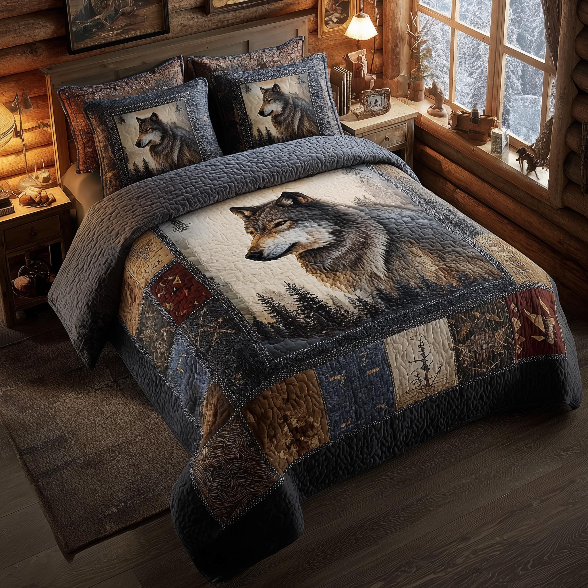Wolf Quilted Bedding Set Mens Bedroom Decor Holiday Gifts For Wolf Lovers - Tradiviet