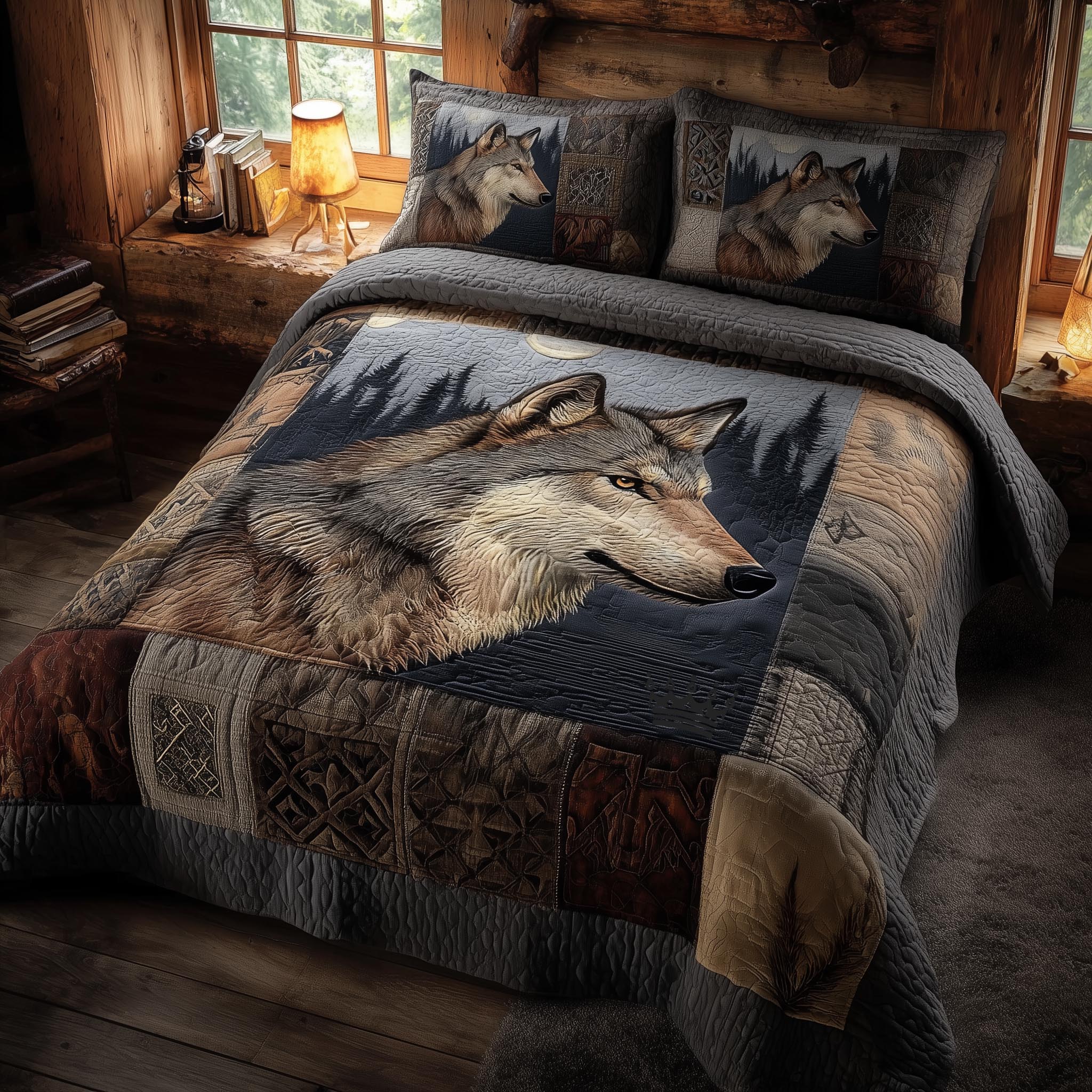 Wolf Quilted Bedding Set Room Decoration Items Wolf Holiday Presents - Tradiviet