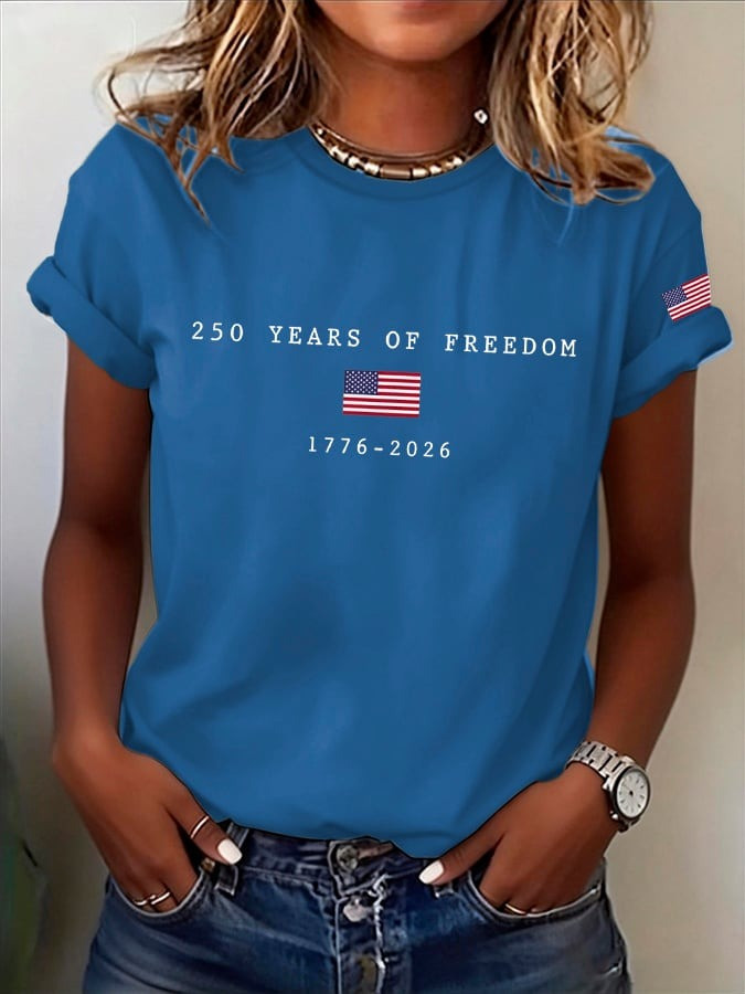 Women's 250 Years of Freedom Shirt American Flag Print Tee Independence Day Merch - Tradiviet - Image 2