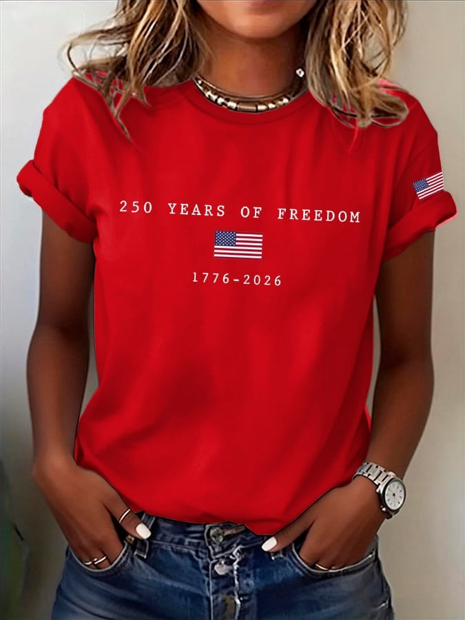 Women's 250 Years of Freedom Shirt American Flag Print Tee Independence Day Merch - Tradiviet - Image 4