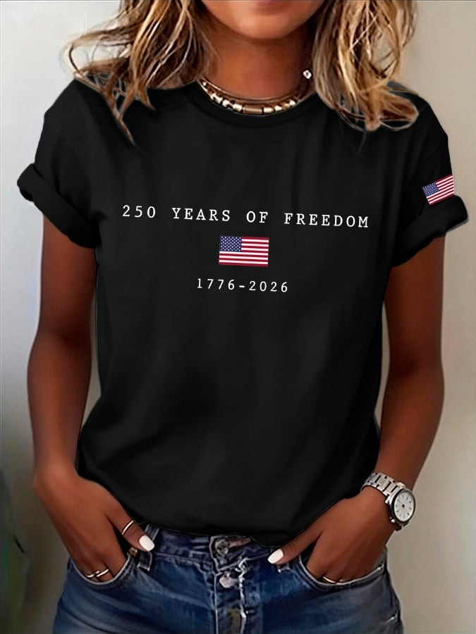 Women's 250 Years of Freedom Shirt American Flag Print Tee Independence Day Merch - Tradiviet - Image 3