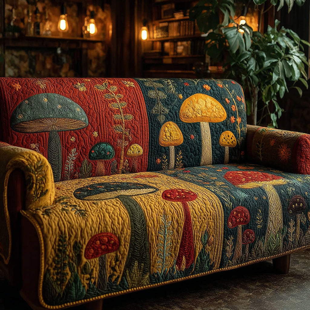 Woodland Cap Cottage Nature Theme Quilted Sofa Cover Rustic Couch Cover