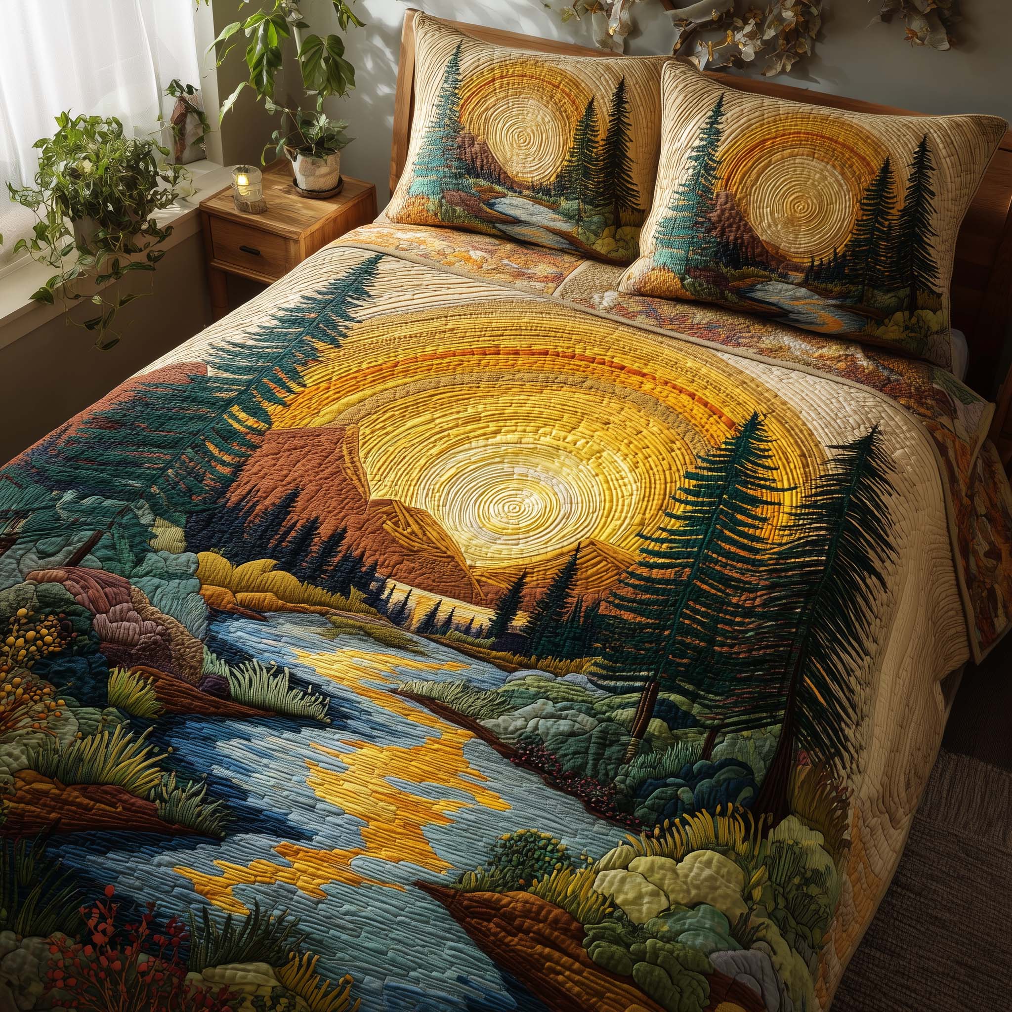 Woodland Haven Quilted Bedding Set Holiday Decorations Father's Day Gift Ideas - Tradiviet