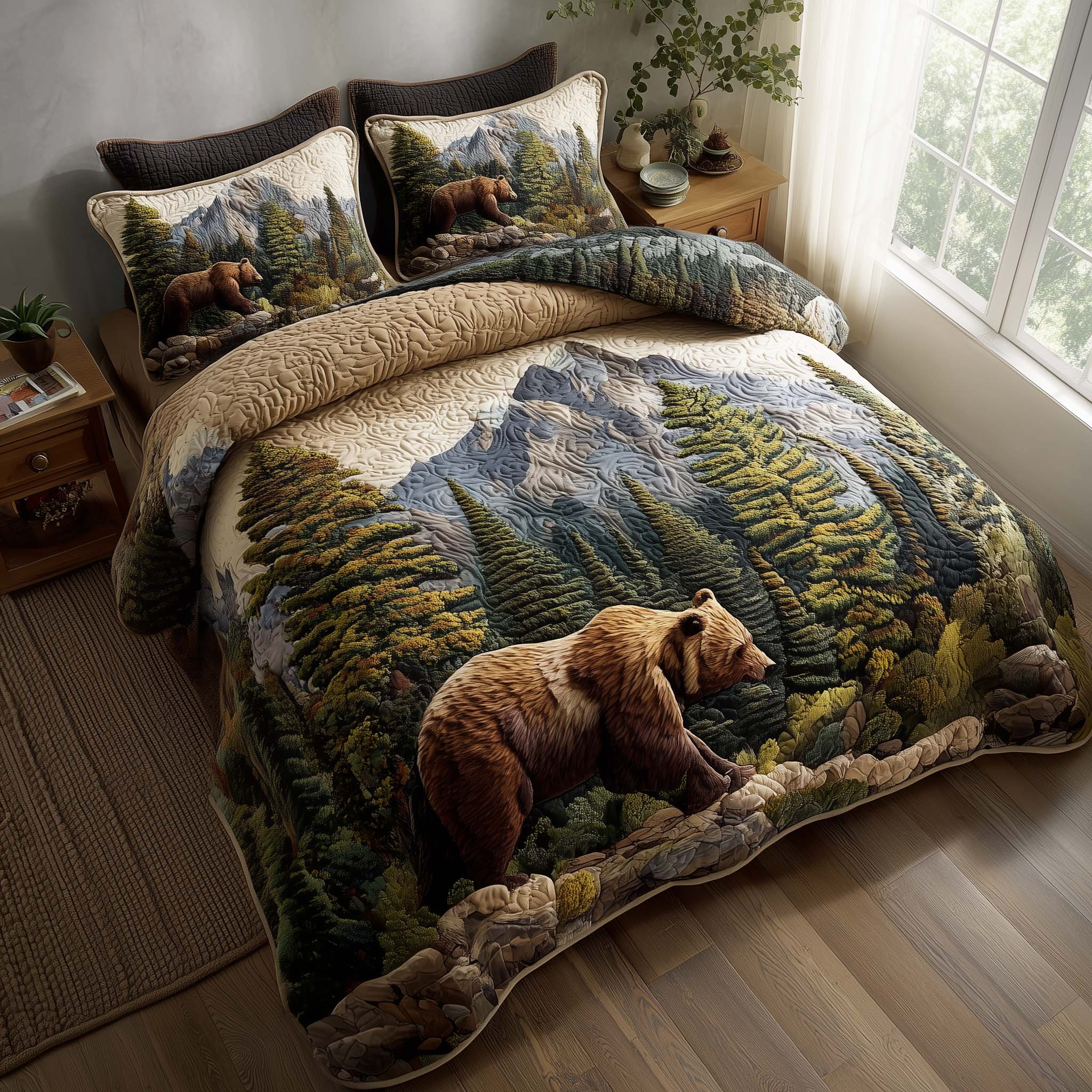 Woodland Haven Quilted Bedding Set Mens Bedroom Decor Presents For Mom In Law - Tradiviet