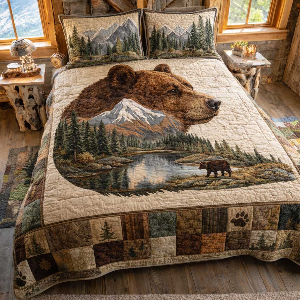Woodland Lodge Quilted Bedding Set Holiday Decorations Mother's Day Gift Ideas - Tradiviet
