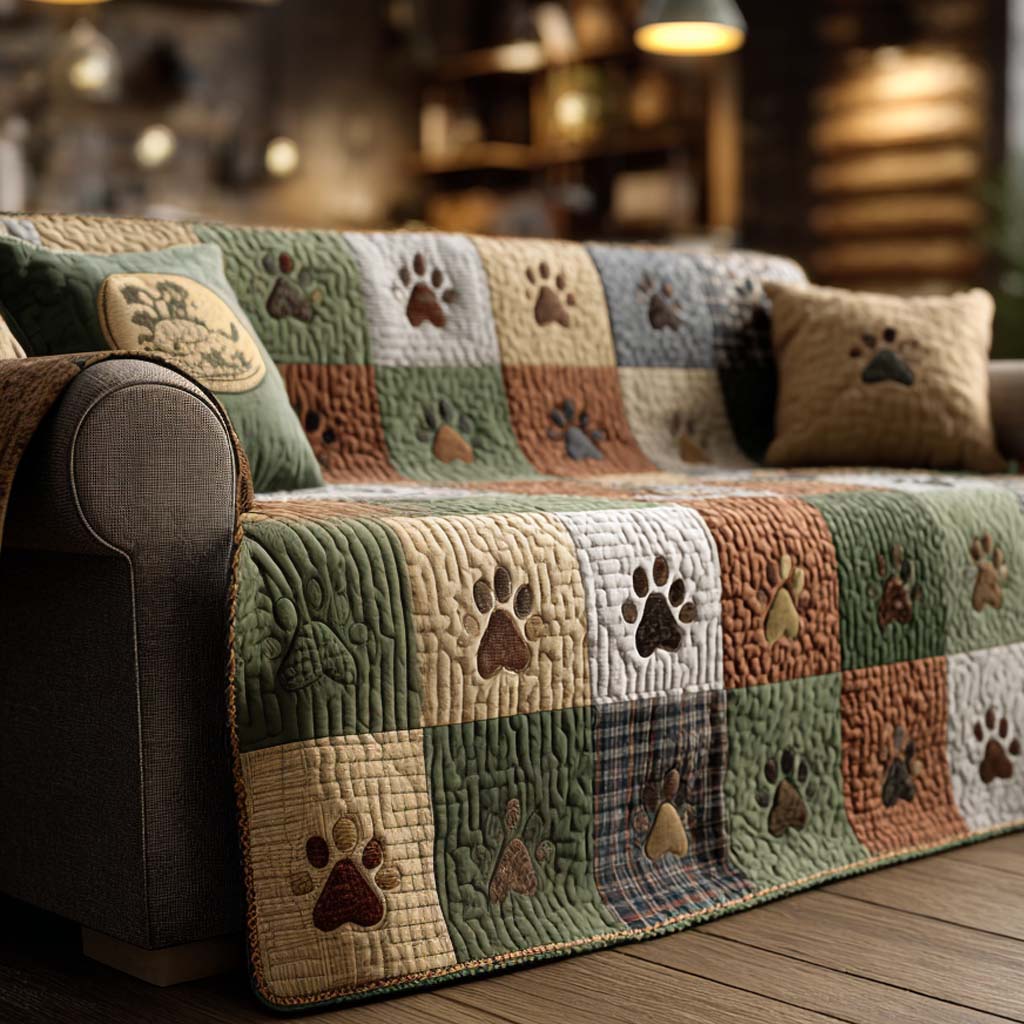 Woodland Paws Quilted Sofa Cover Gift for Pet Owners