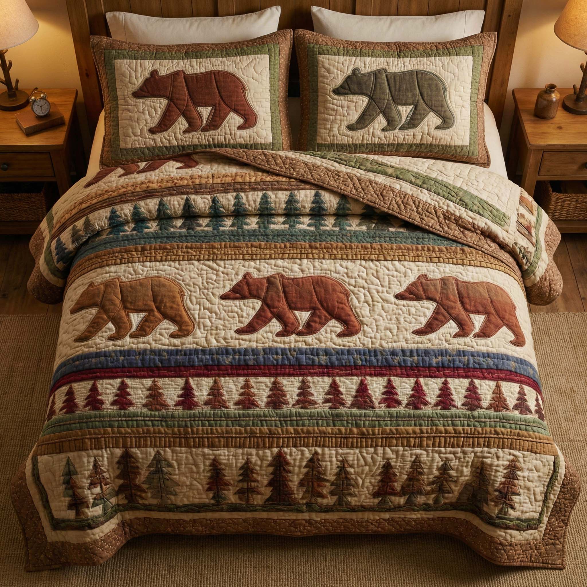 Woodland Stripes Quilted Bedding Set Holiday House Decorations Unique Mother's Day Gifts - Tradiviet
