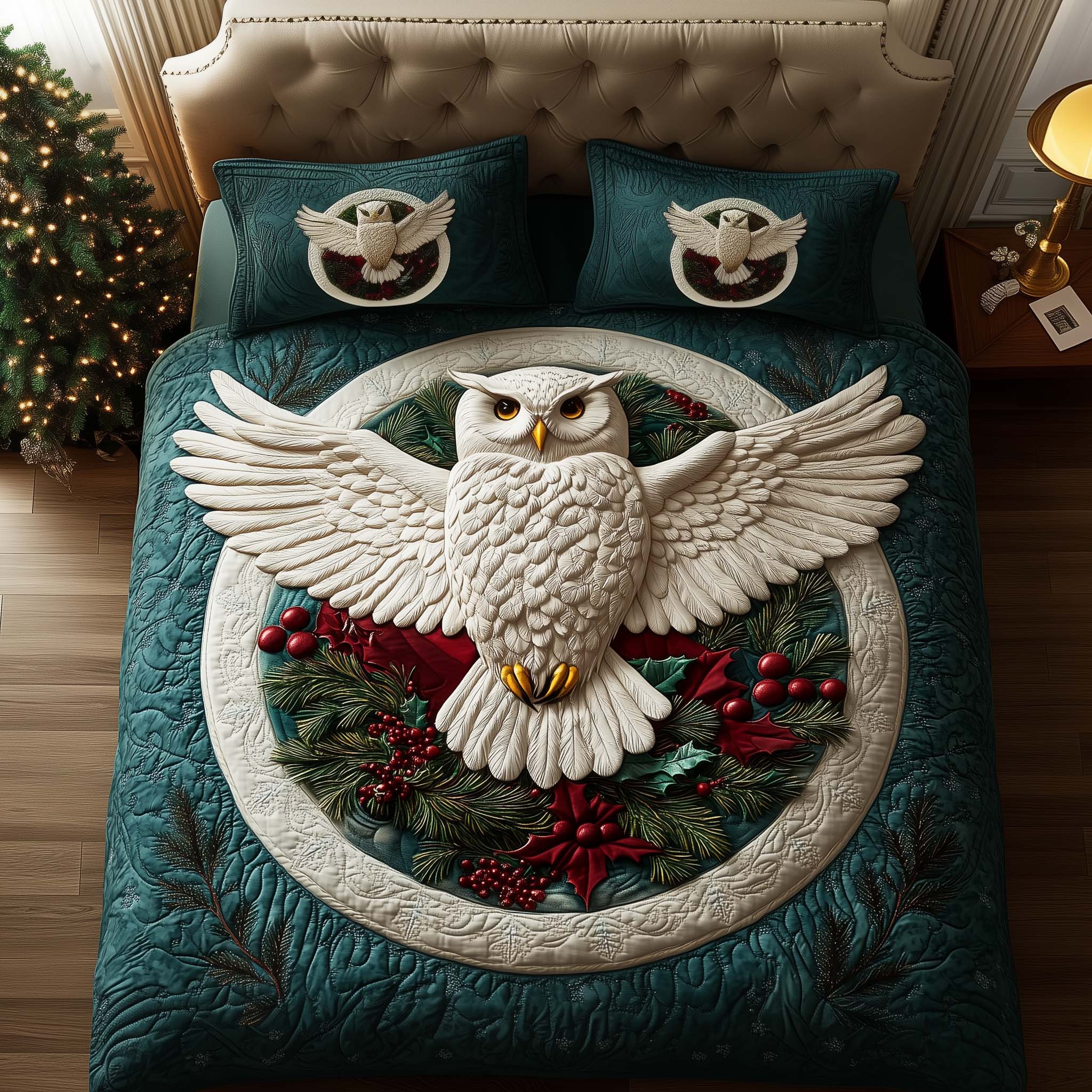 Wreath Owl Quilted Bedding Set Bedroom Decorations Cute Owl Themed Gifts - Tradiviet