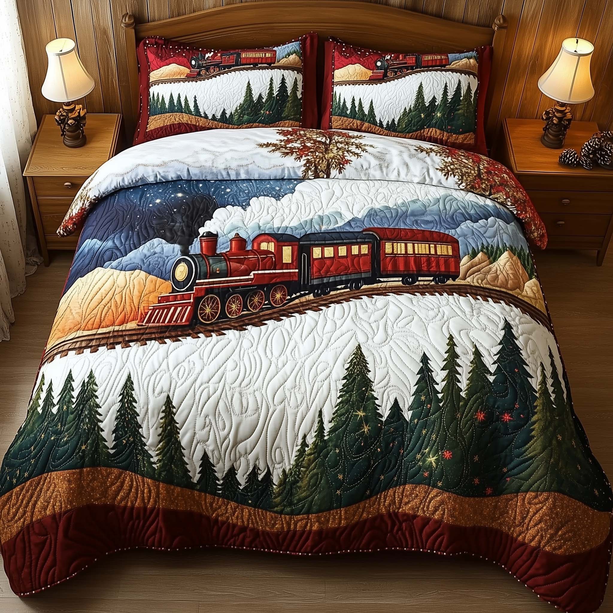 Yuletide Express Quilted Bedding Set Bed Room Decoration Gift For Family Gatherings - Tradiviet
