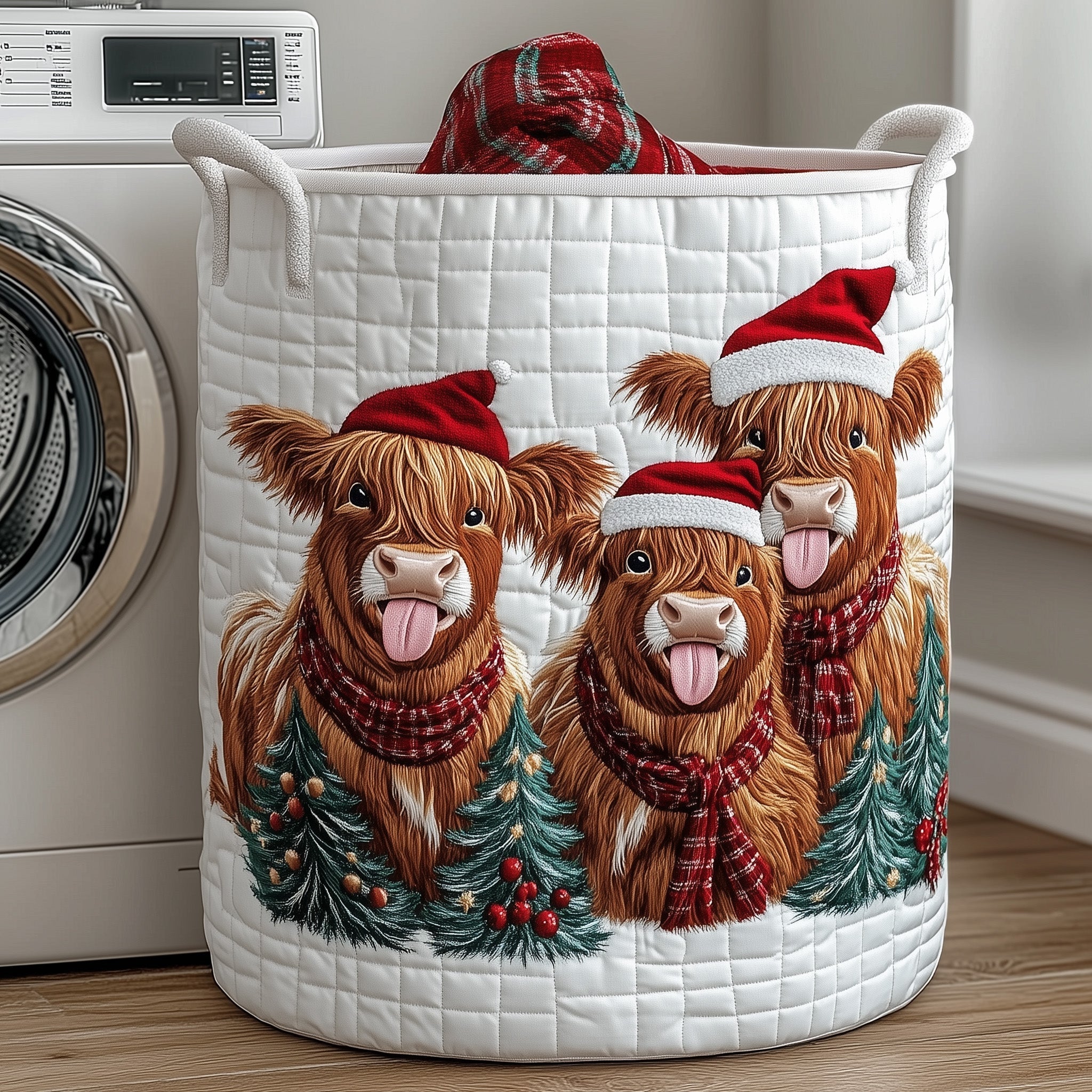 Yuletide Highland Cow Quilted Laundry Basket Best Laundry Hamper Gift For Grandma - Tradiviet