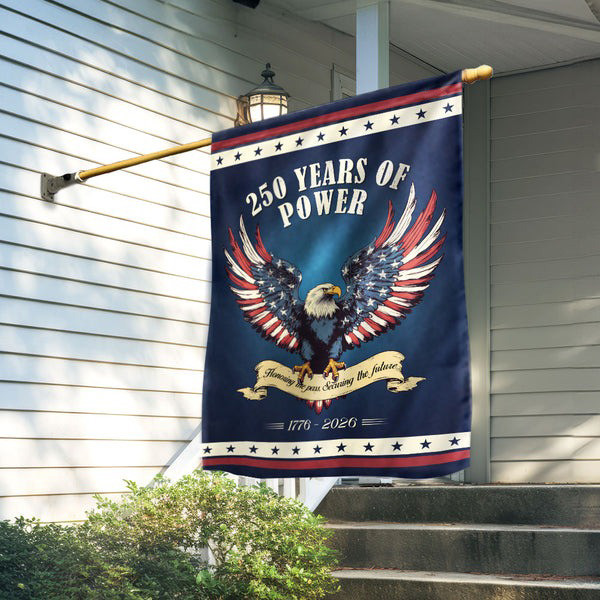 250 Years Of Power 1776-2026 USA Anniversary Flag Best Patriotic Horse Veteran Decor - Tradiviet