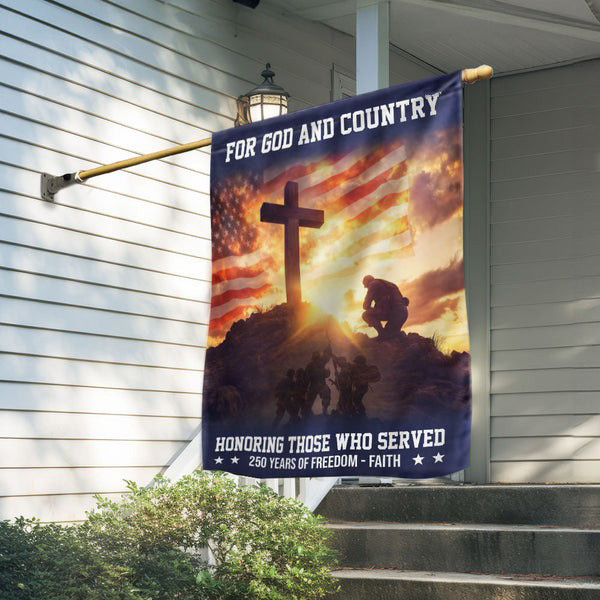 250 Years Veterans American Flag Patriotic Kneeling Soldier Cross Flag Patriotic Gift Ideas - Tradiviet