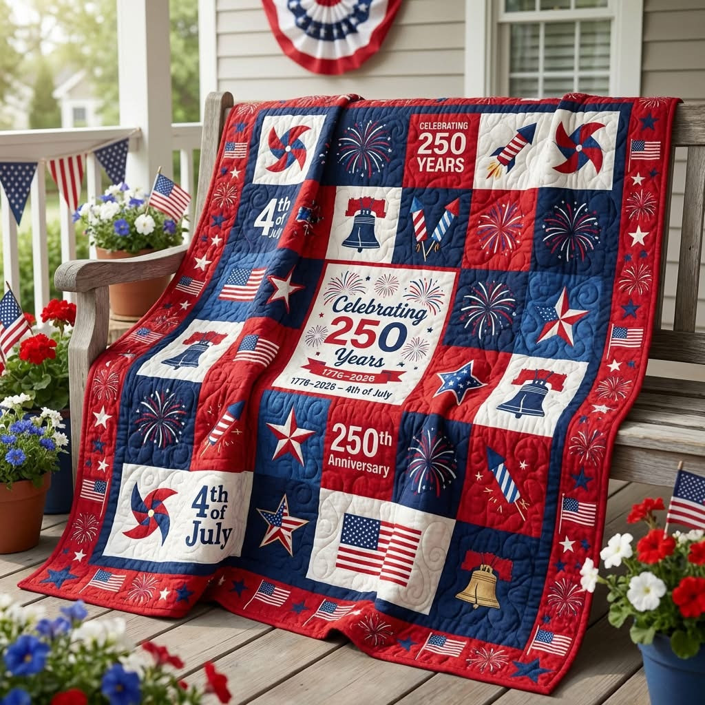 250Th Anniversary Quilted Blanket Bedroom Decor Merch Gift For 4th Of July - Tradiviet