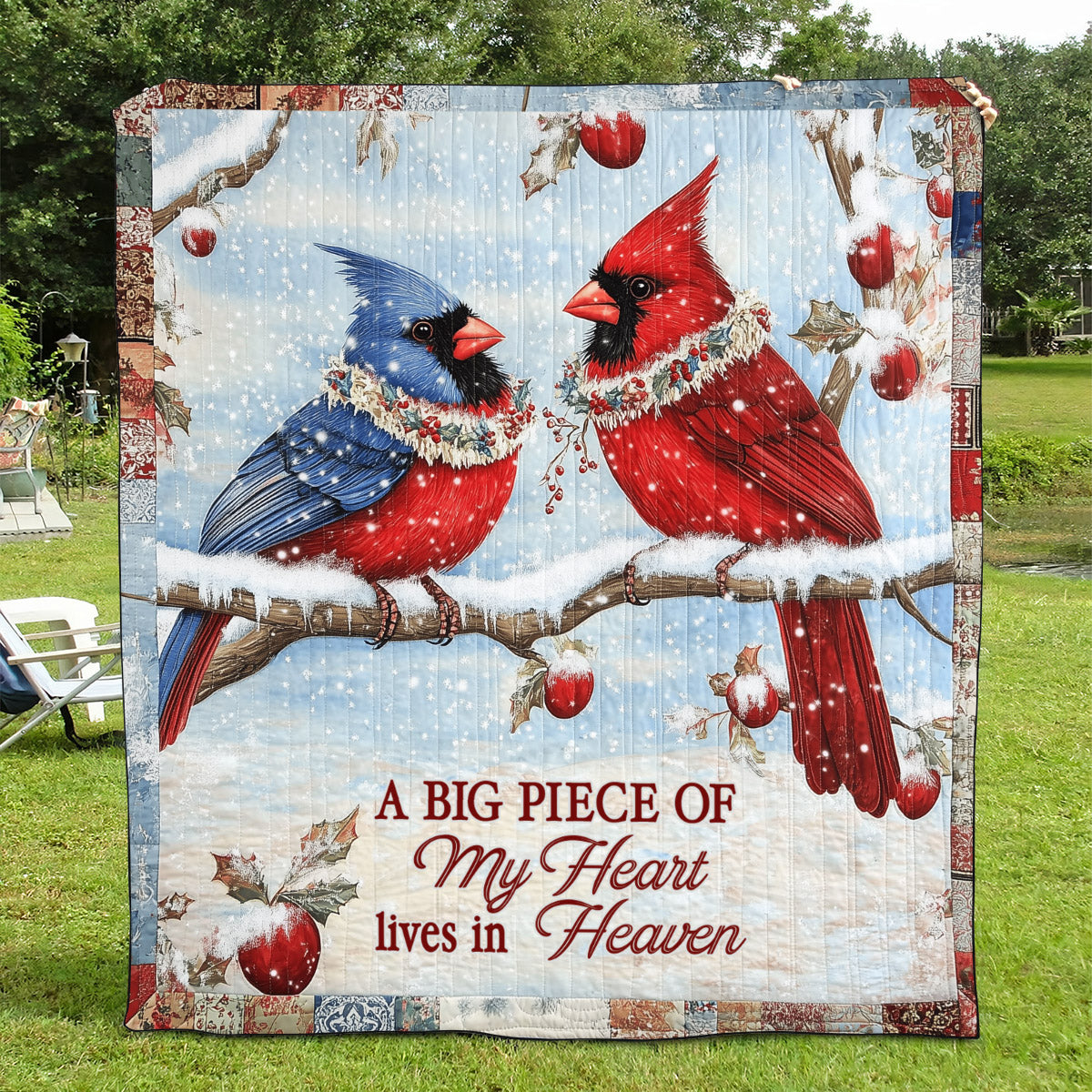 A Big Piece Of My Heart Lives In Heaven Art Quilted Blanket Home Decor Patriotic Gifts For Him - Tradiviet