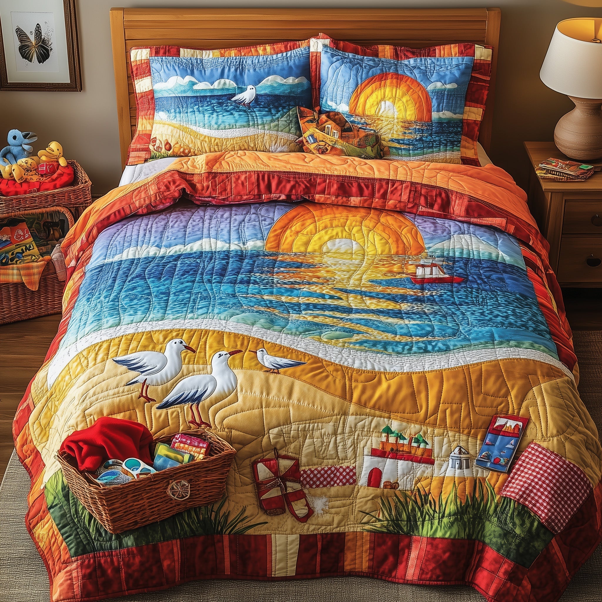 A Day At The Beach Quilted Bedding Set Day Beach Accent Gift For Day Lovers - Tradiviet