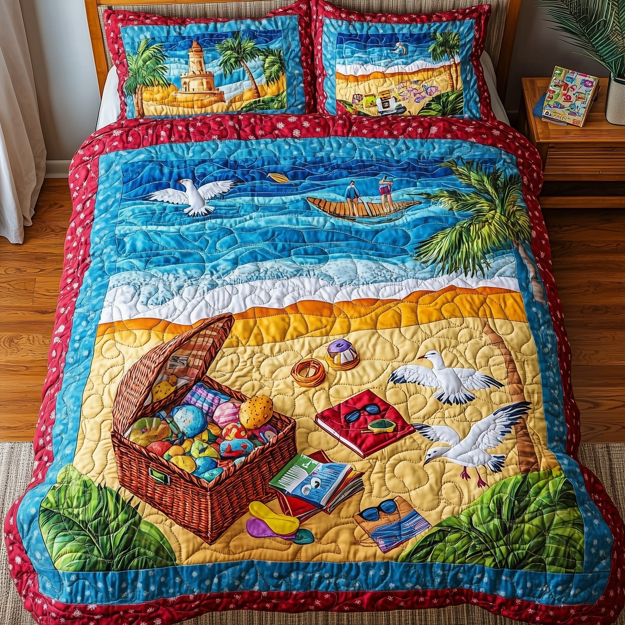 A Day At The Beach Quilted Bedding Set Day Beach Home Gift For Day Family - Tradiviet