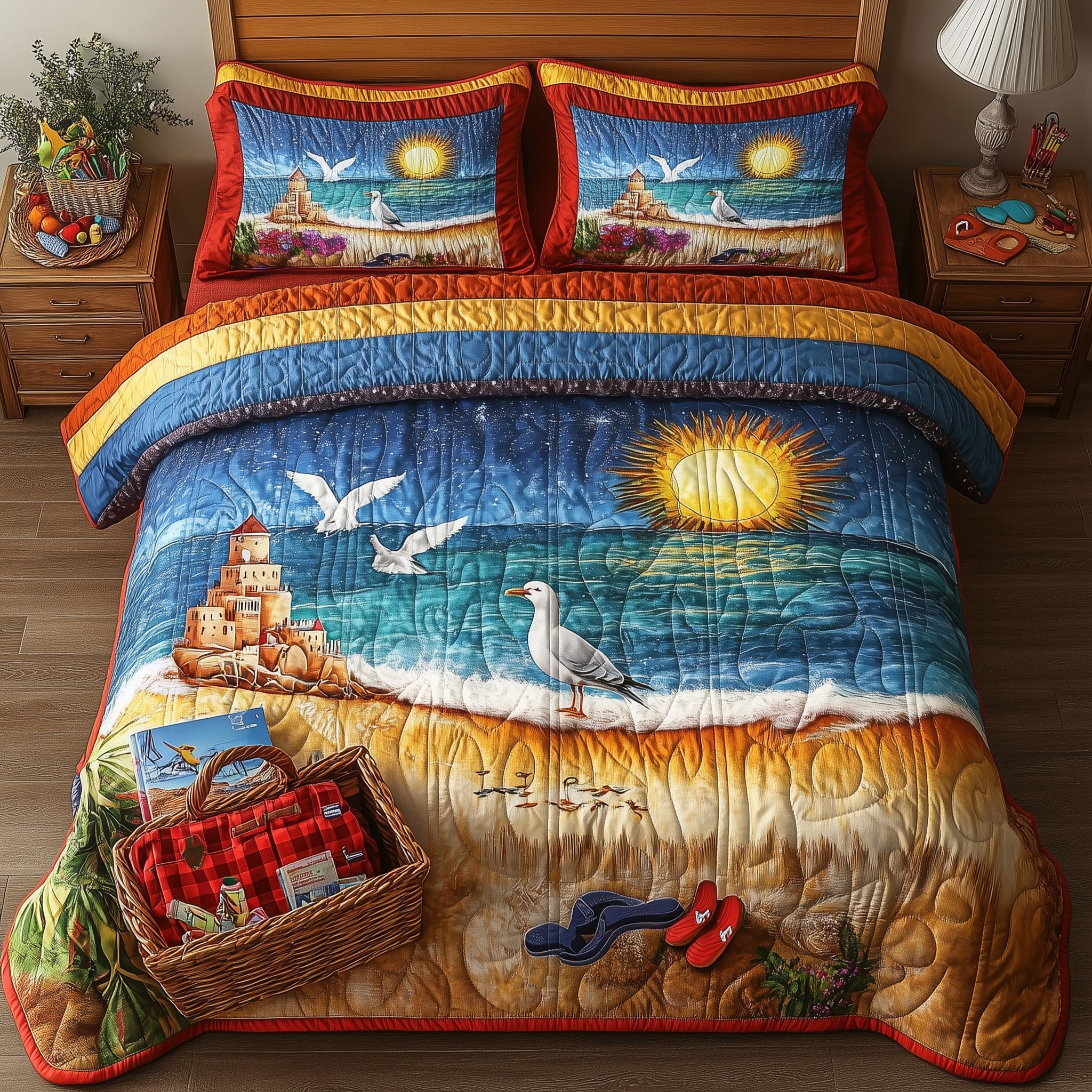 A Day At The Beach Quilted Bedding Set Day Beach Lake Gift For Day Beach - Tradiviet