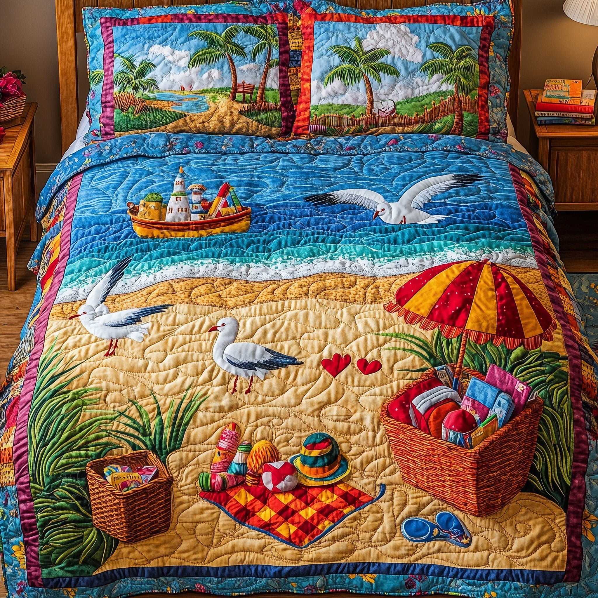 A Day At The Beach Quilted Bedding Set Day Beach Touch Gift For Day Fans - Tradiviet