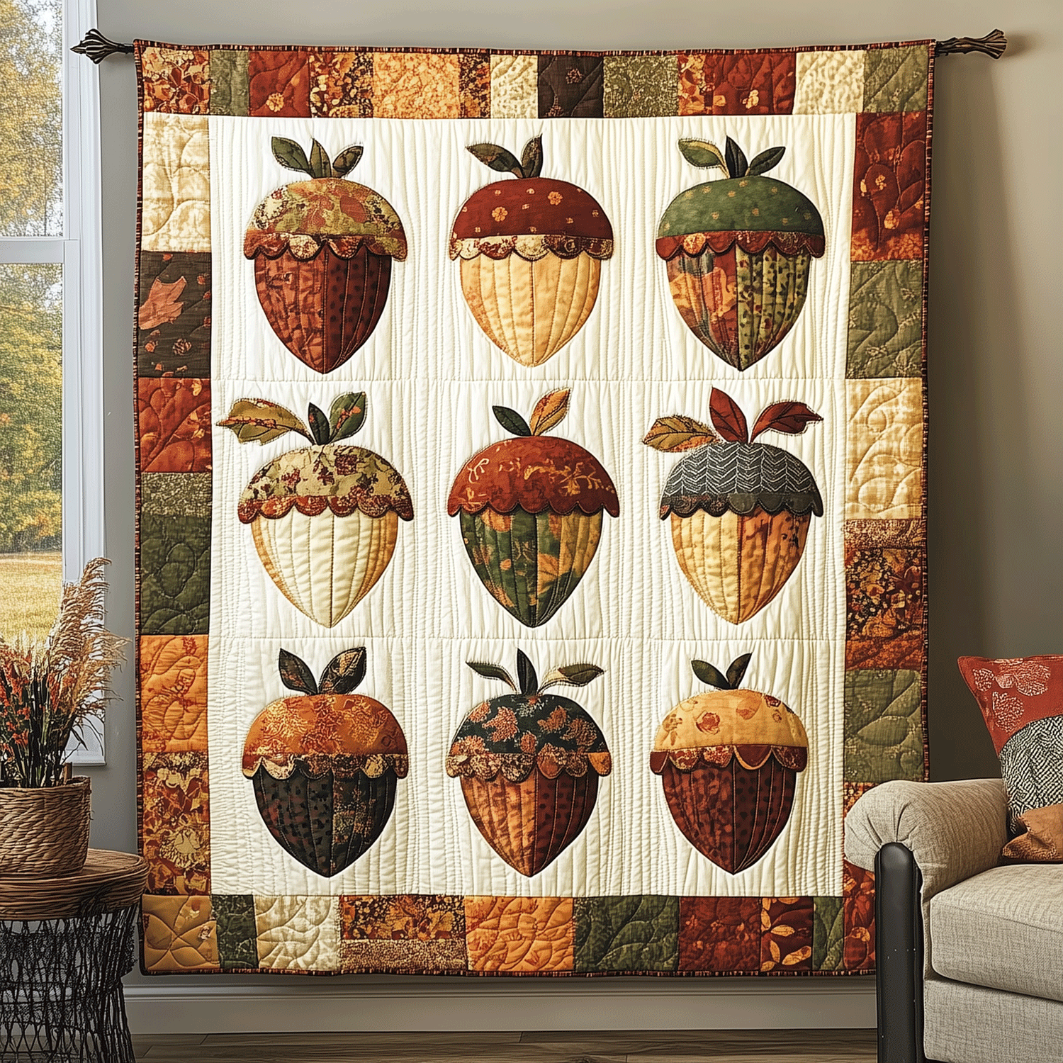 Acorn Harvest Quilted Blanket Decorations Indoor Gifts For A Patriotic Person - Tradiviet