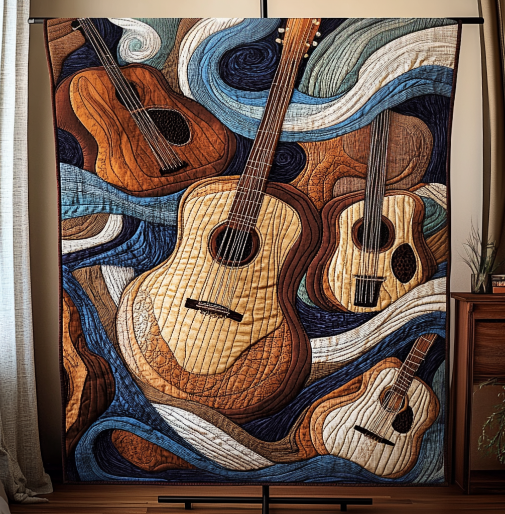 Acoustic Waves Quilted Blanket Home Decor Ideas Best Patriotic Gifts - Tradiviet