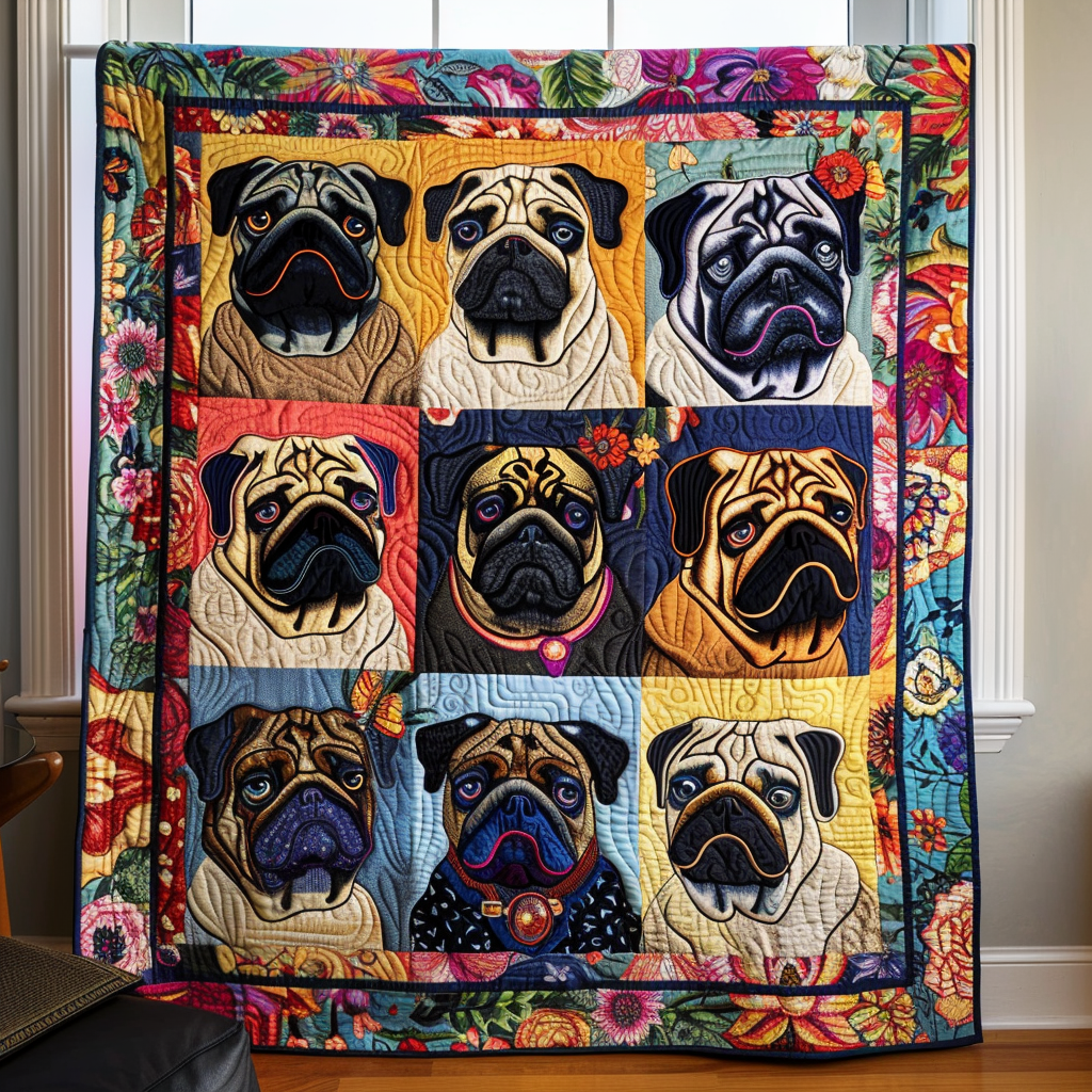 Adorable Baby Pugs Quilted Blanket Living Room Decor Patriotic Birthday Gifts - Tradiviet