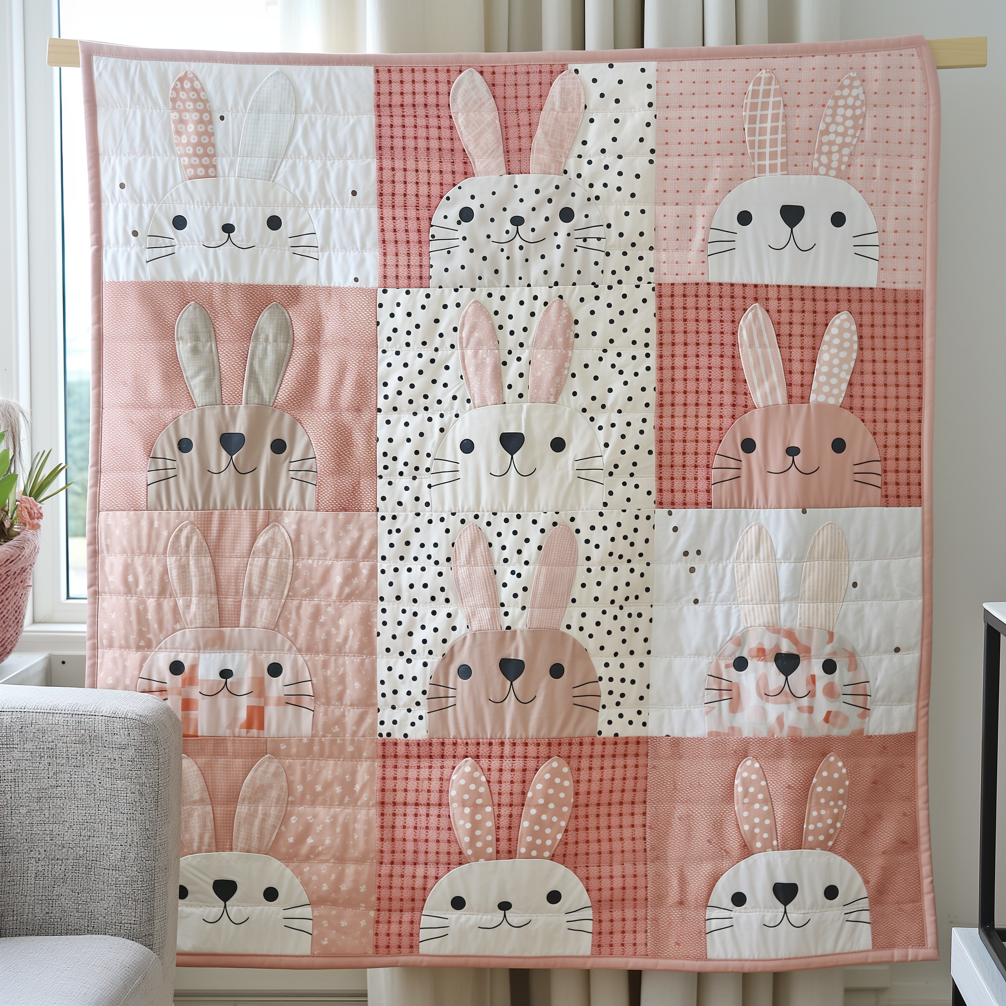 Adorable Bunny Patch Quilted Blanket Decor Ideas For Living Room Gifts For Independence Day - Tradiviet