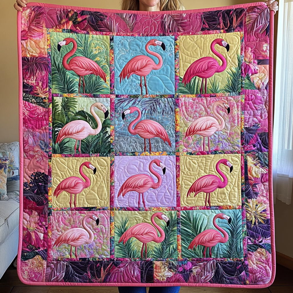 Adorable Flamingo Quilted Blanket Decorating Your Home Gift For Grandpa - Tradiviet