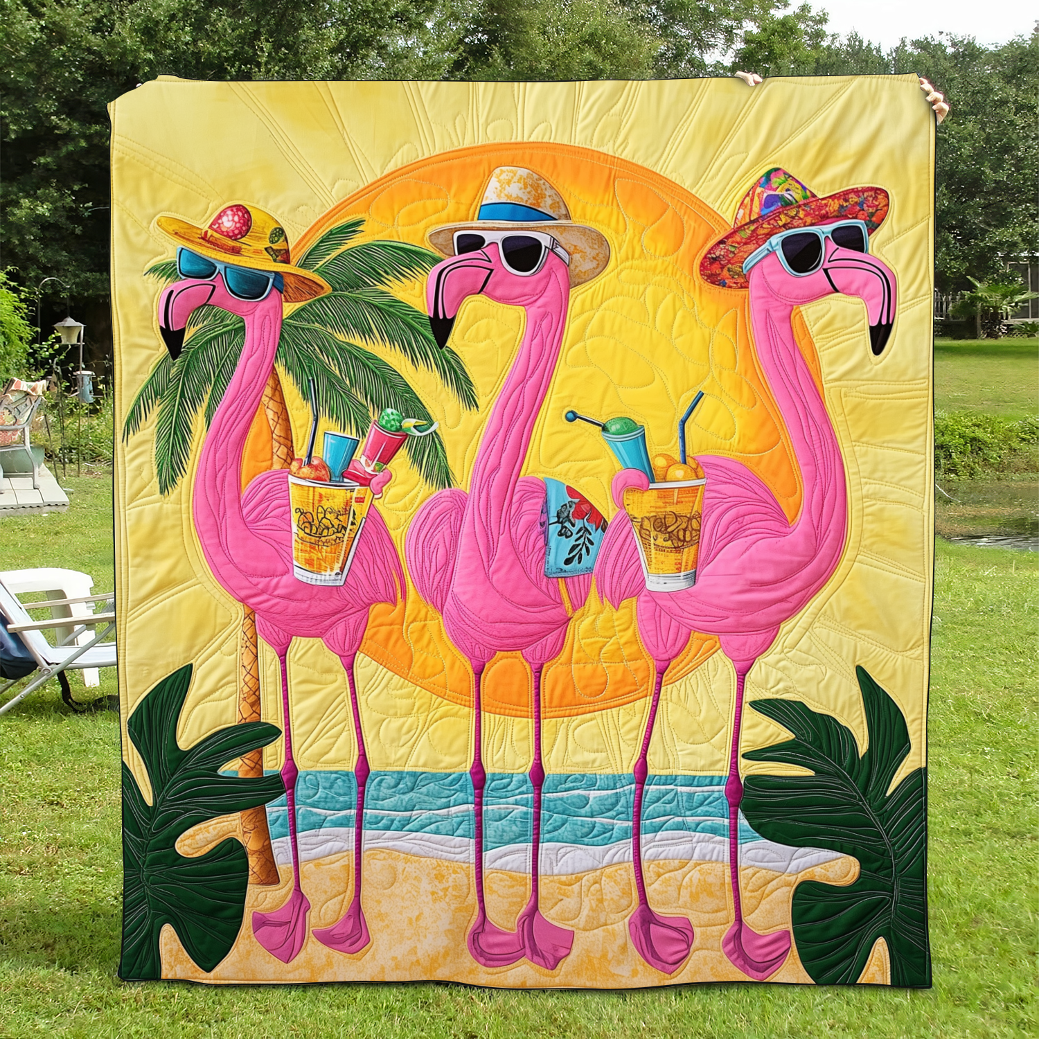 Adorable Flamingo Quilted Blanket Holiday Living Decorations Gift For Grandma - Tradiviet