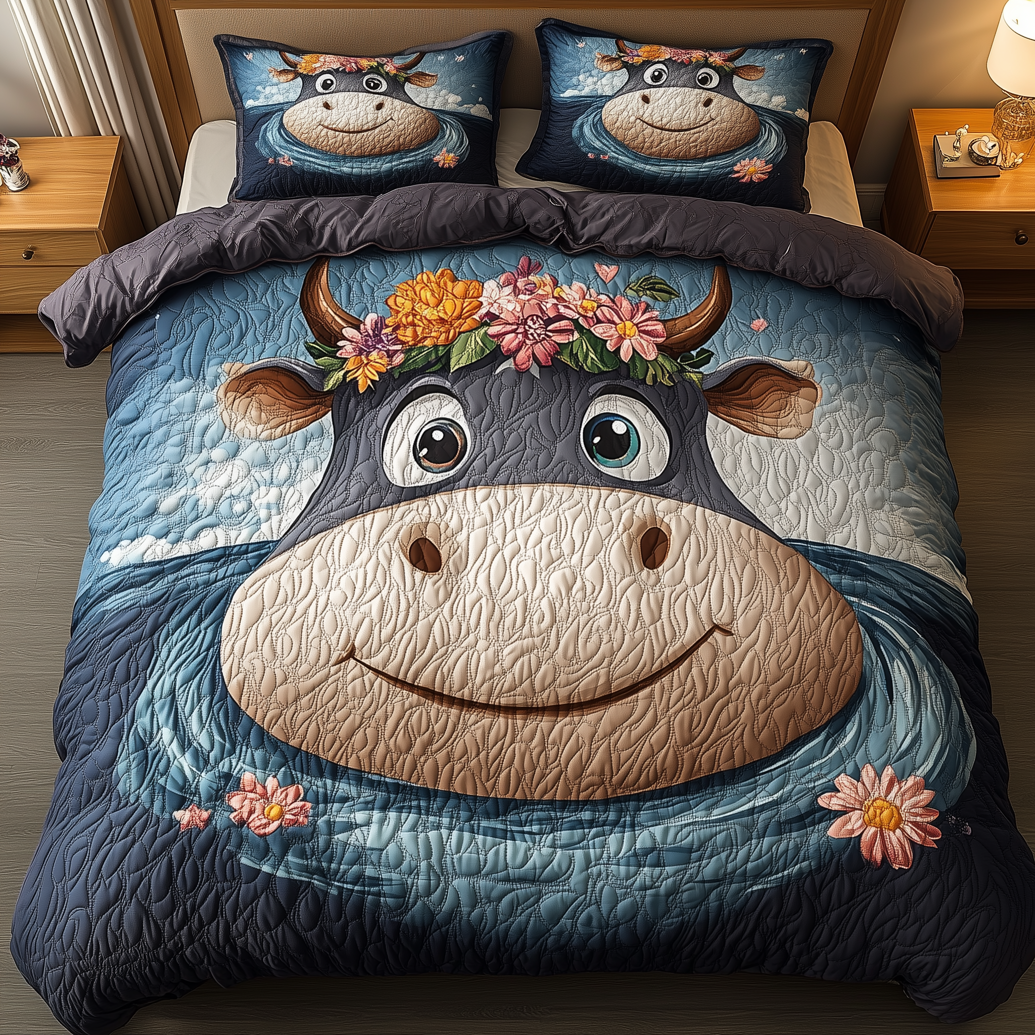 Adorable Hippo Quilted Bedding Set Adorable Hippo Expression Gift For Adorable Hippo - Tradiviet