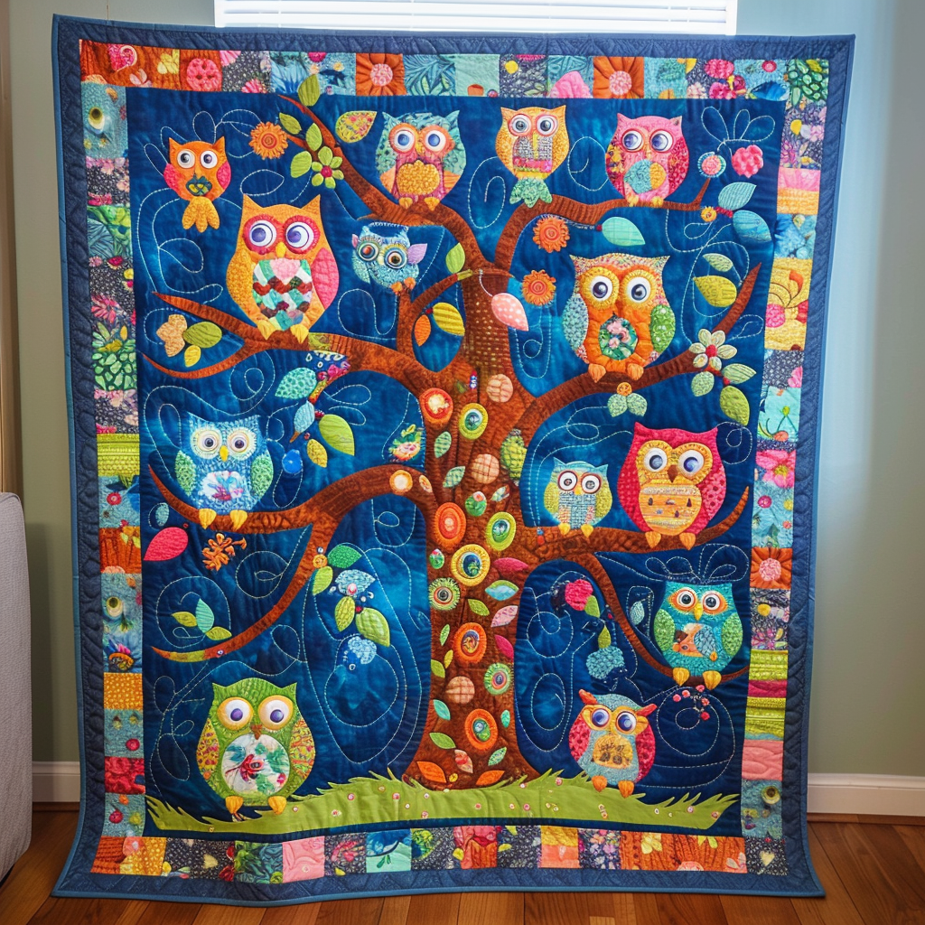 Adorable Owls Quilted Blanket Bed Room Decoration Gift For Daughter - Tradiviet