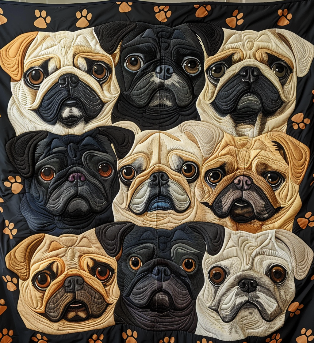 Adorable Pug Gallery Quilted Blanket Mens Bedroom Decor Gift For Son - Tradiviet