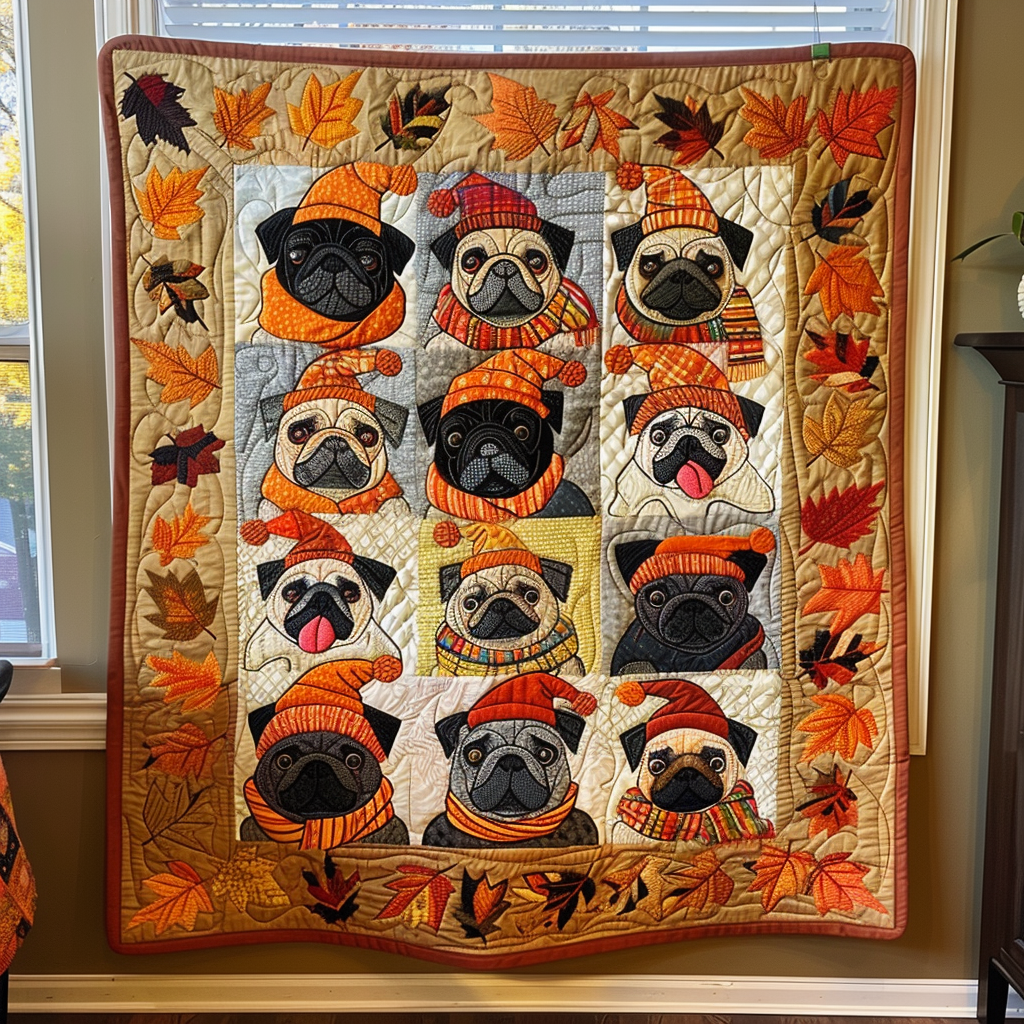 Adorable Pug Quilted Blanket Autumn Inspired Bedroom Gift For Uncle - Tradiviet