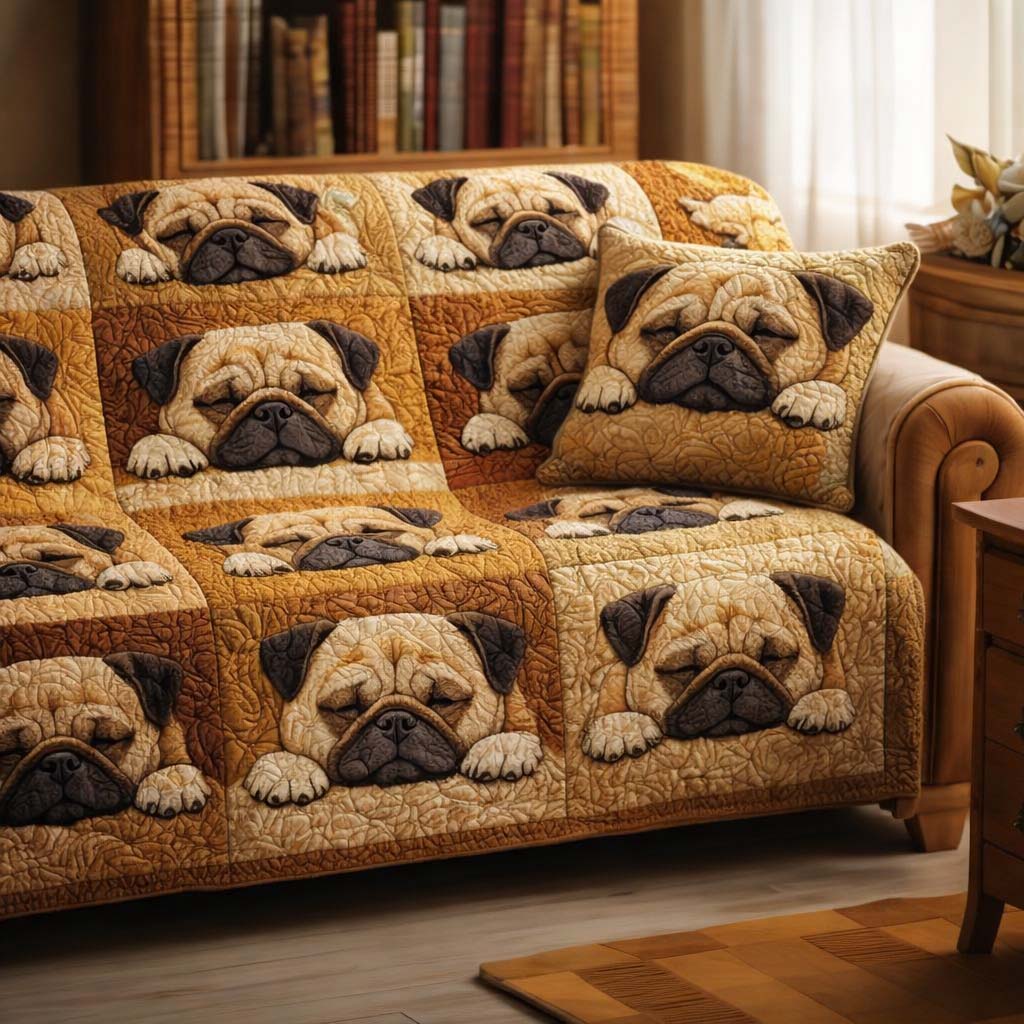 Adorable Pug Quilted Sofa Cover Pet Home Couch Cover Cozy Living Gift Ideas - Tradiviet