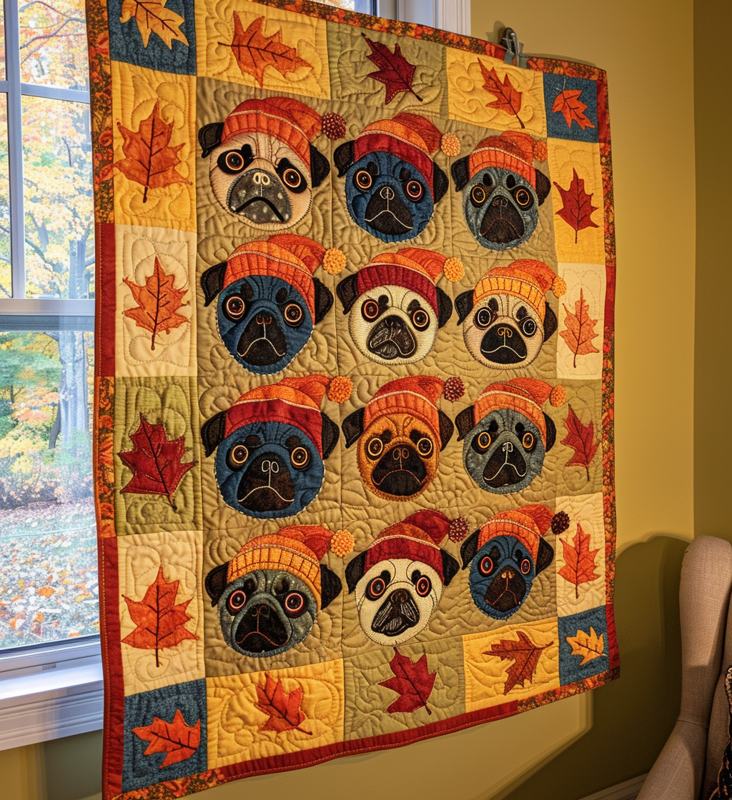 Adorable Pugs Quilted Blanket Holiday Room Decor Gift For Papa - Tradiviet