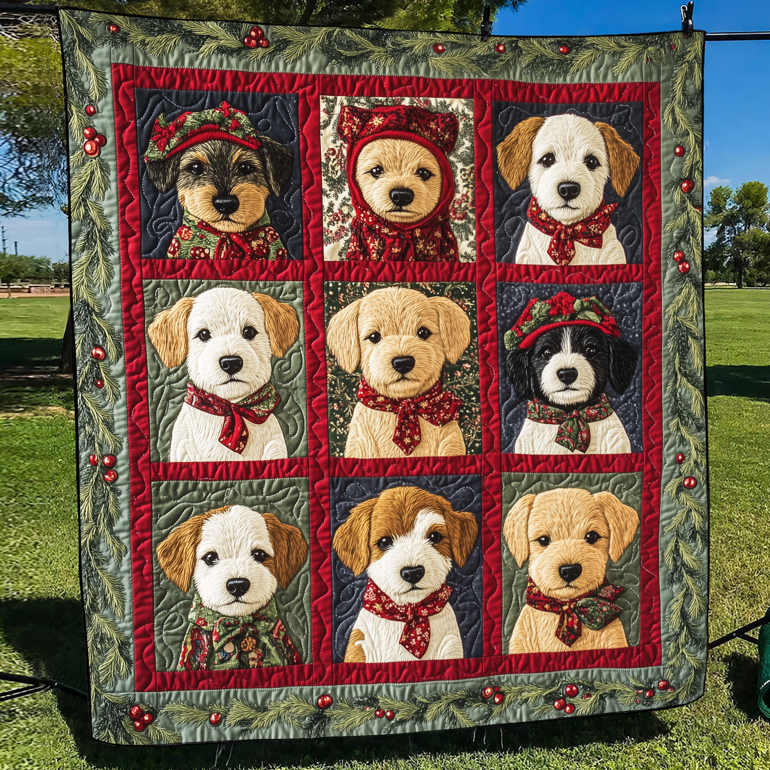 Adorable Puppy Snowflakes Quilted Blanket Holiday Home Decor Gift For Couple - Tradiviet
